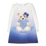 Monnalisa Abito Manica Lunga Bicolore con Stampa Panna/Blu per Bambina 11B918 PANNA/BLU MONNALISA 