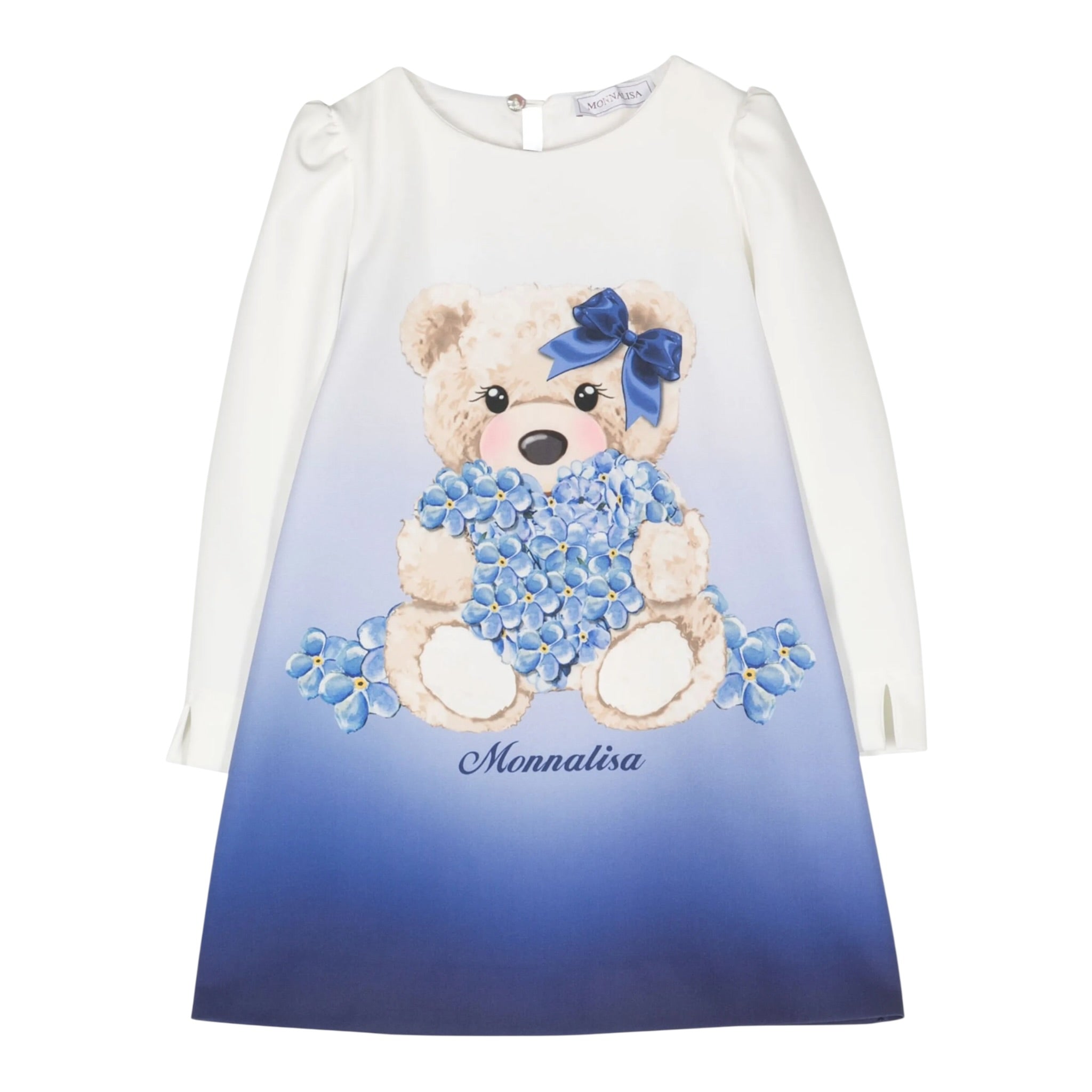 Monnalisa Abito Manica Lunga Bicolore con Stampa Panna/Blu per Bambina 11B918 PANNA/BLU MONNALISA 