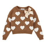 Monnalisa Maglia Girocollo tinta unita con Cuori Marrone per Bambina 17F603 MARRONE MONNALISA 