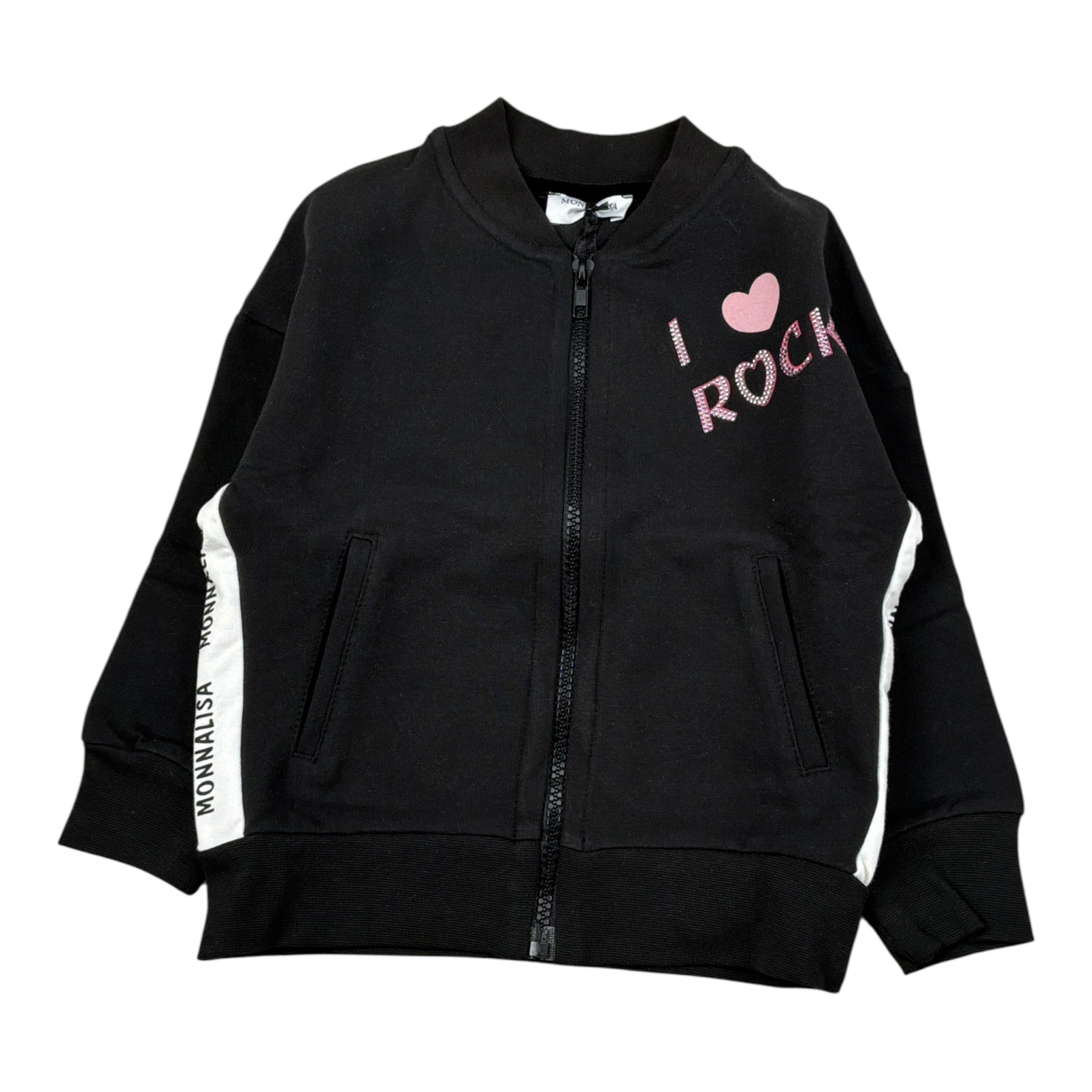 Monnalisa Felpa tinta unita con Zip E Brillantini Nero per Bambina 194803SM NERO MONNALISA 