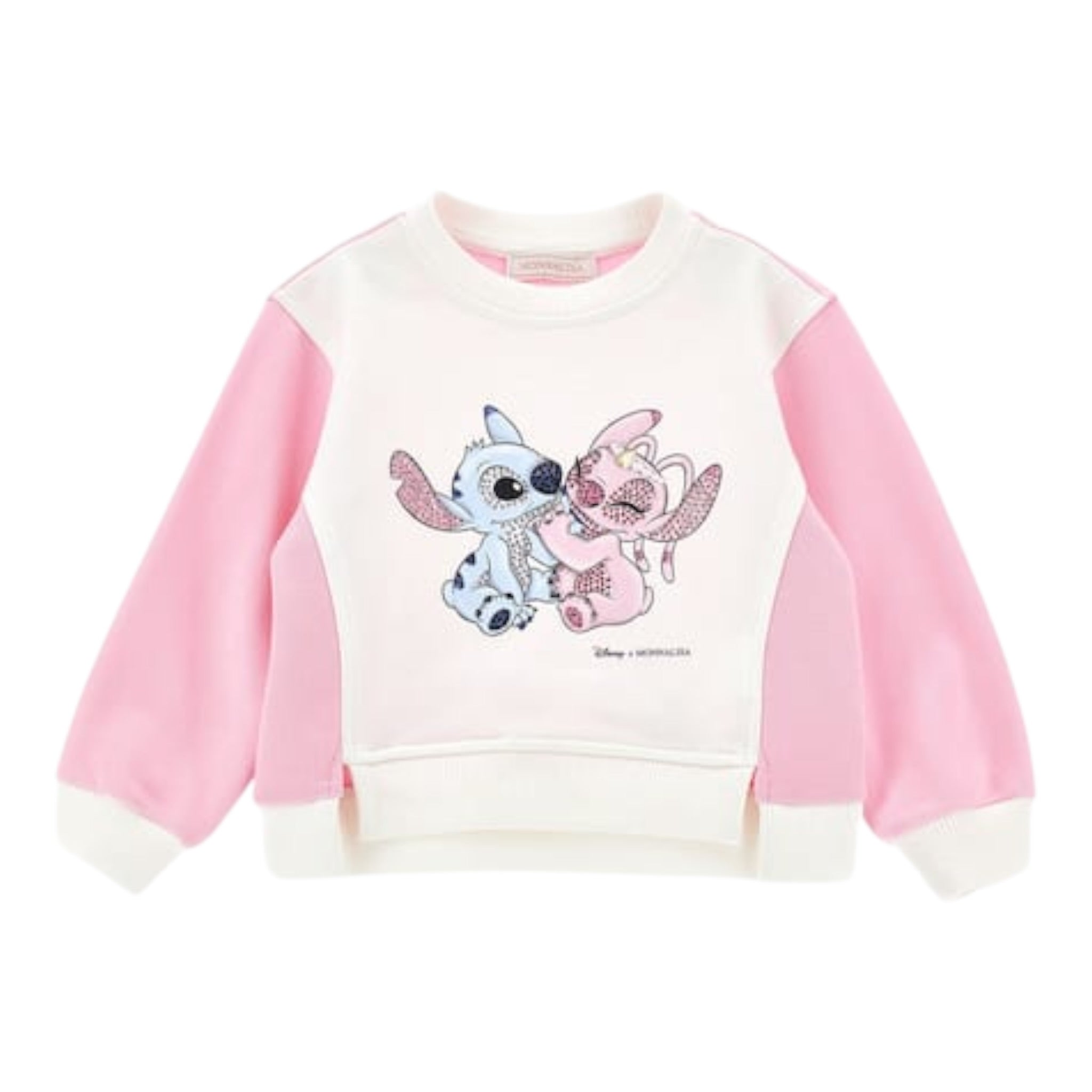 Monnalisa Felpa Bicolore con Stampa Bianco/Rosa per Neonata 19F606 BIANCO/ROSA MONNALISA 