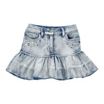 Monnalisa Gonna tinta unita In Denim con Stampa Azzurro per Bambina 19F702J AZZURRO MONNALISA 