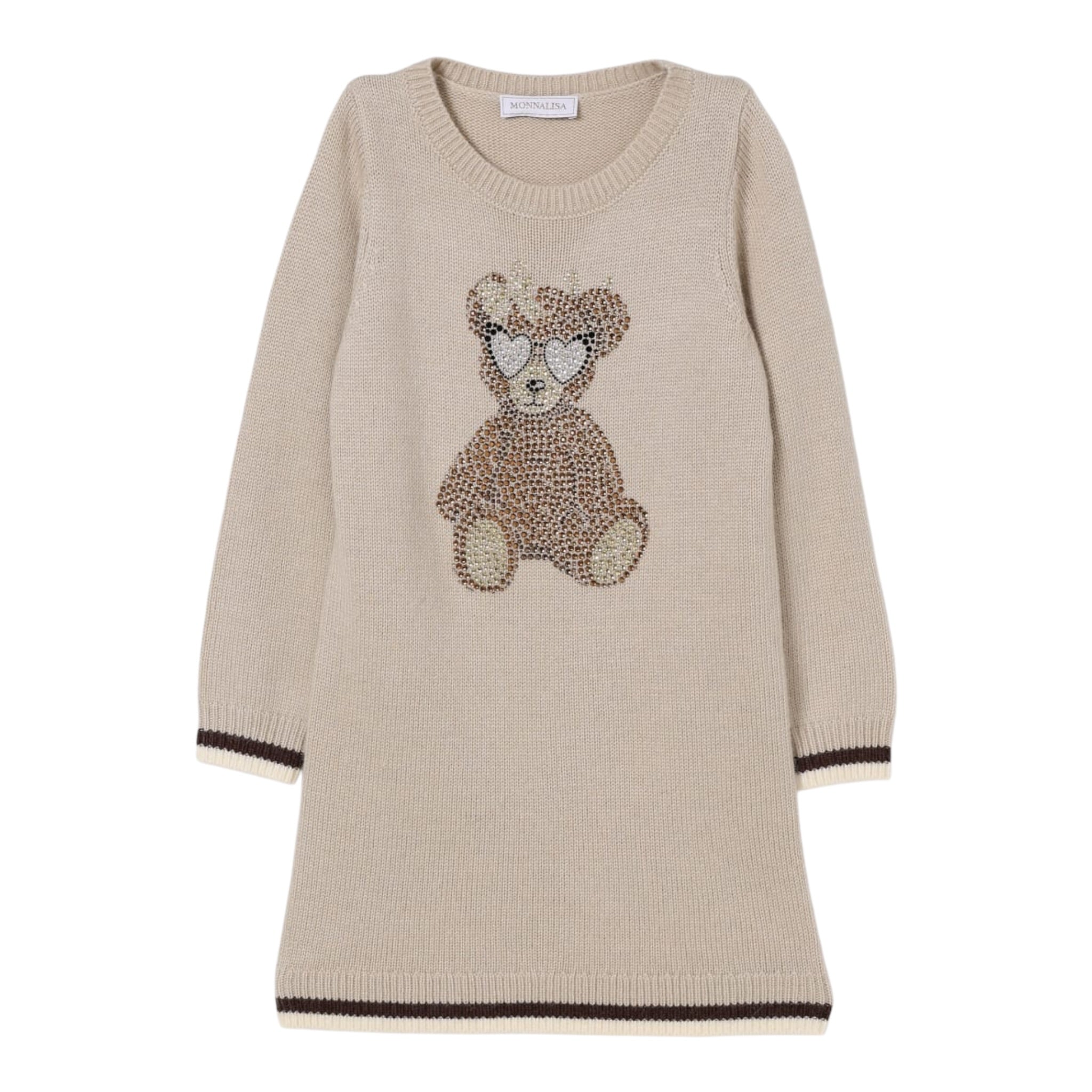 Monnalisa Abito In Maglia tinta unita con Brillantini Beige per Bambina 19F916 BEIGE MONNALISA 