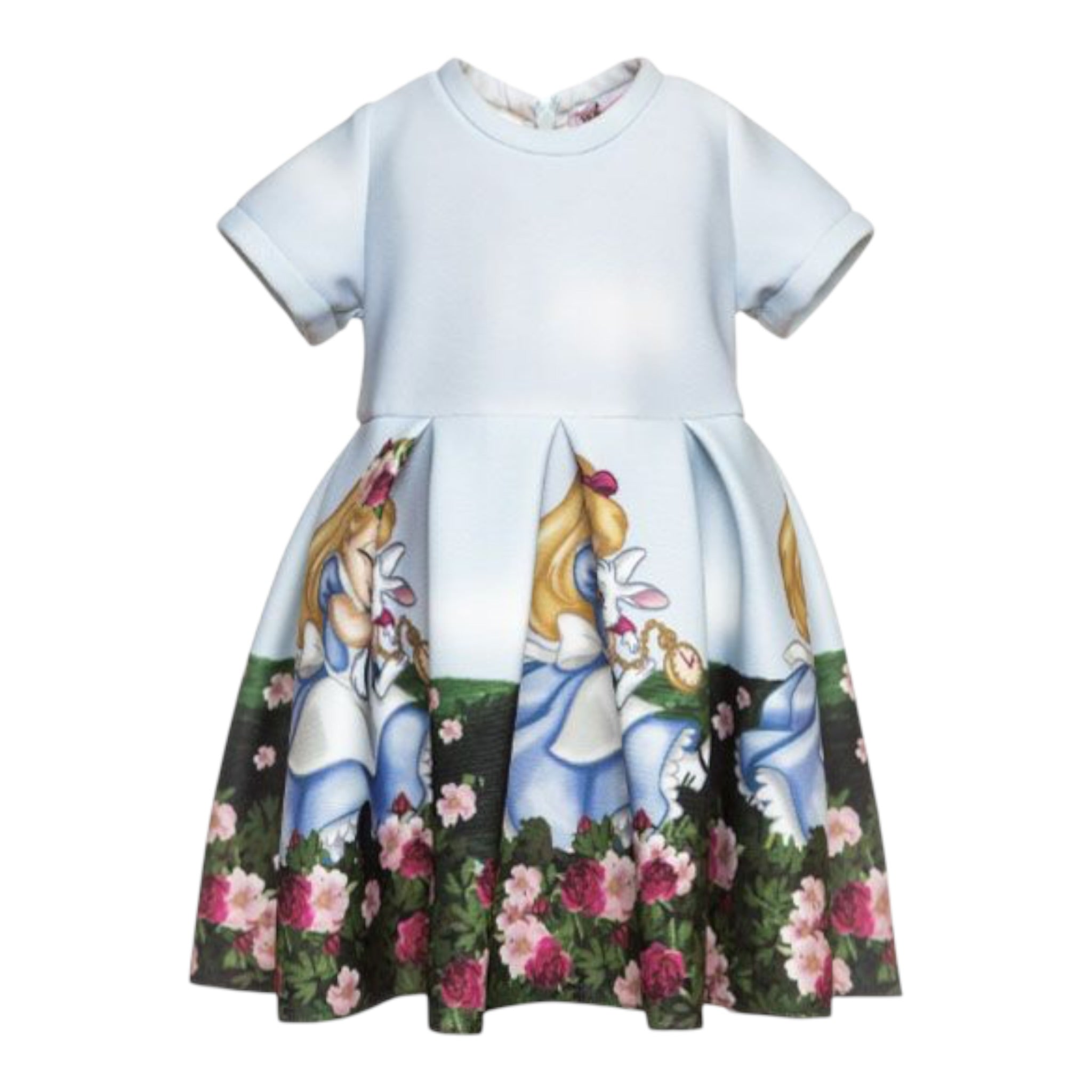 Monnalisa Abito Mezza Manica tinta unita con Stampe Azzurro per Neonata 318934 AZZURRO MONNALISA 