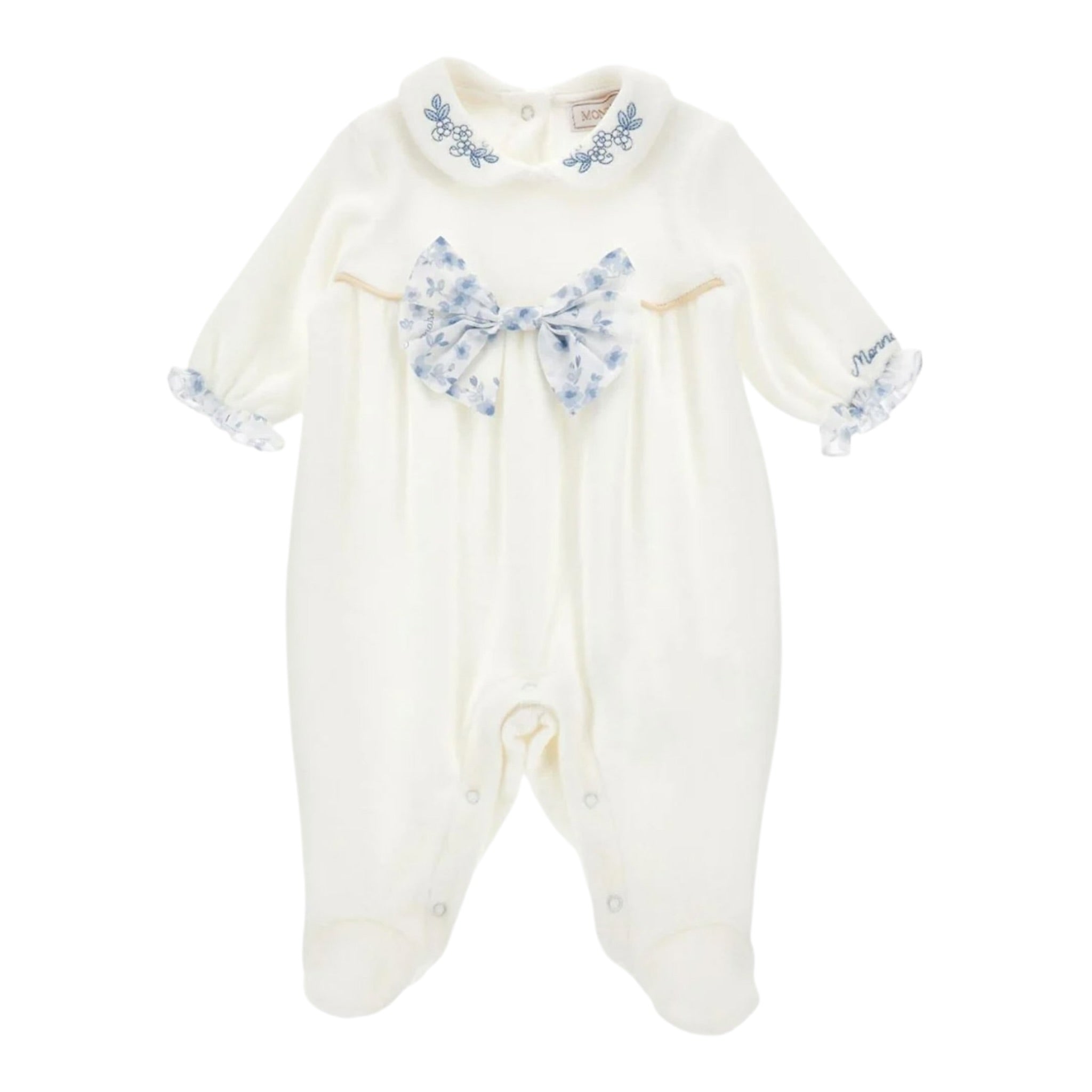Monnalisa Tutina Manica Lunga Tinta Nita In Ciniglia Panna/Azzurro per Neonata 35F208 PANNA/AZZURRO MONNALISA 