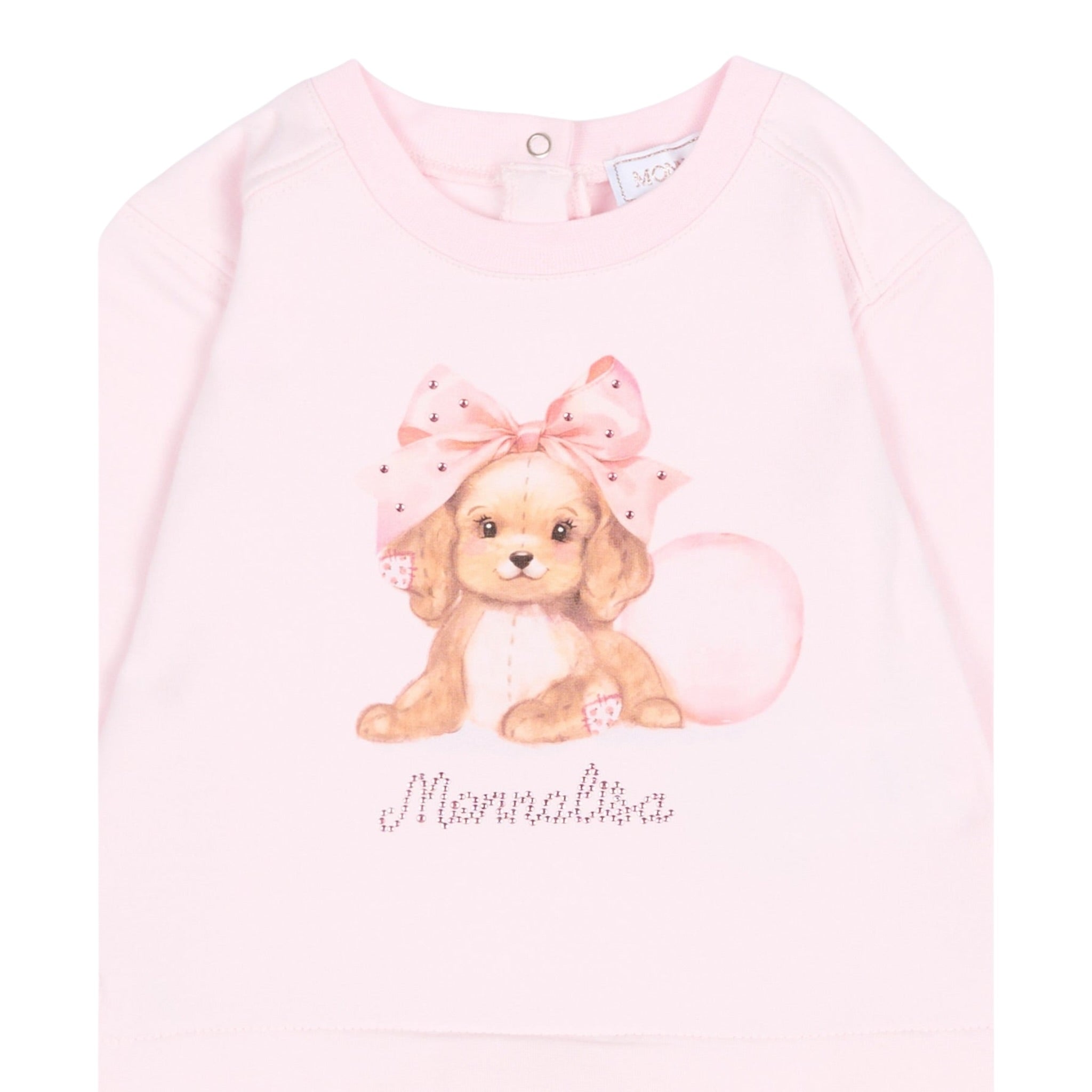 Monnalisa Felpa Chiusa Girocollo tinta unita con Stampa Rosa per Neonata 39F607 ROSA MONNALISA 