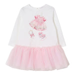 Monnalisa Abito Manica Lunga Gonna Tulle Bianco/Rosa per Neonata 39F906 BIANCO/ROSA MONNALISA 
