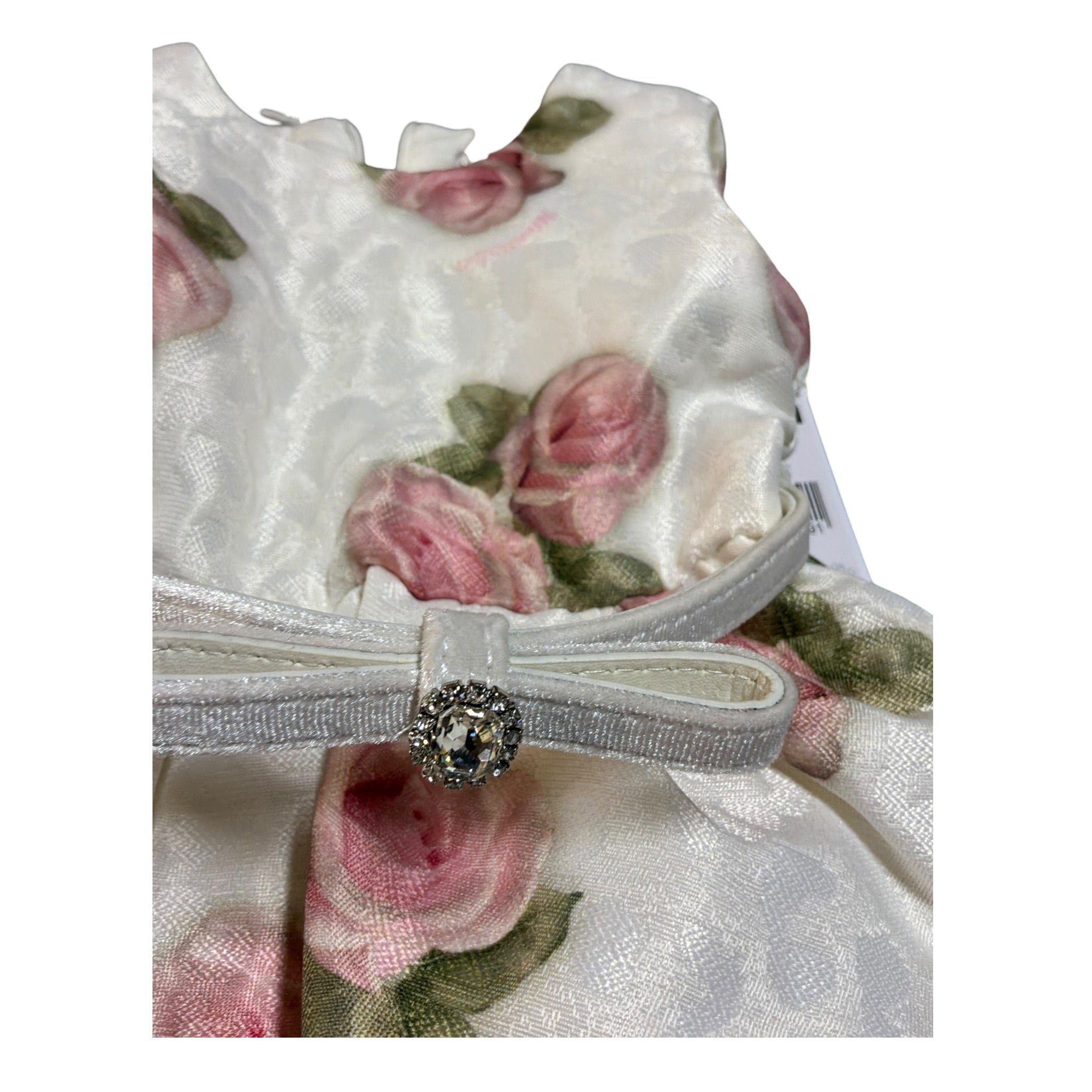 Monnalisa Abito Giromanica tinta unita con Rose Bianco per Neonata 73B905 BIANCO MONNALISA 