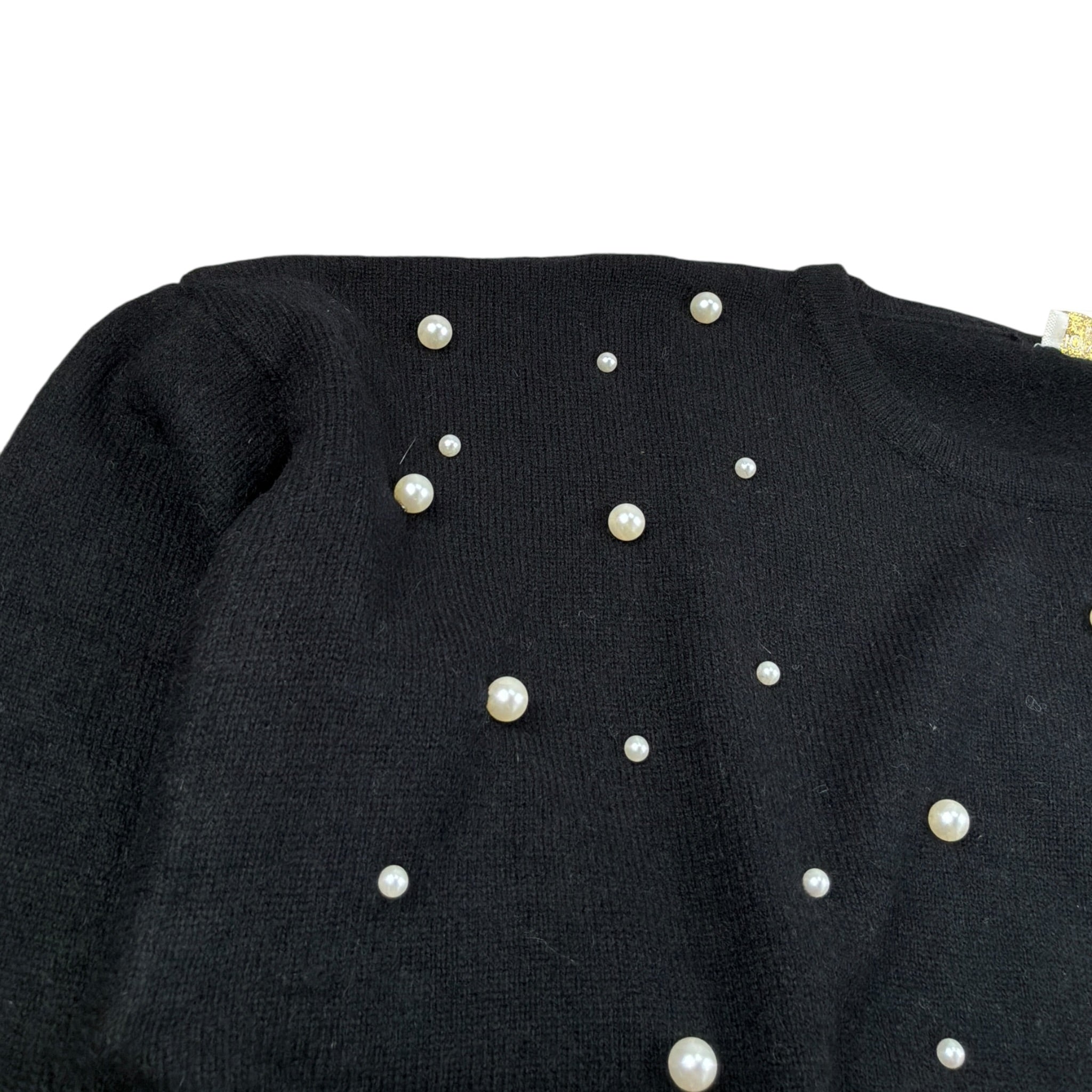 Monnalisa Maglia Girocollo Tinta Unit con Perle Nero per Bambina 796606AJ NERO MONNALISA 