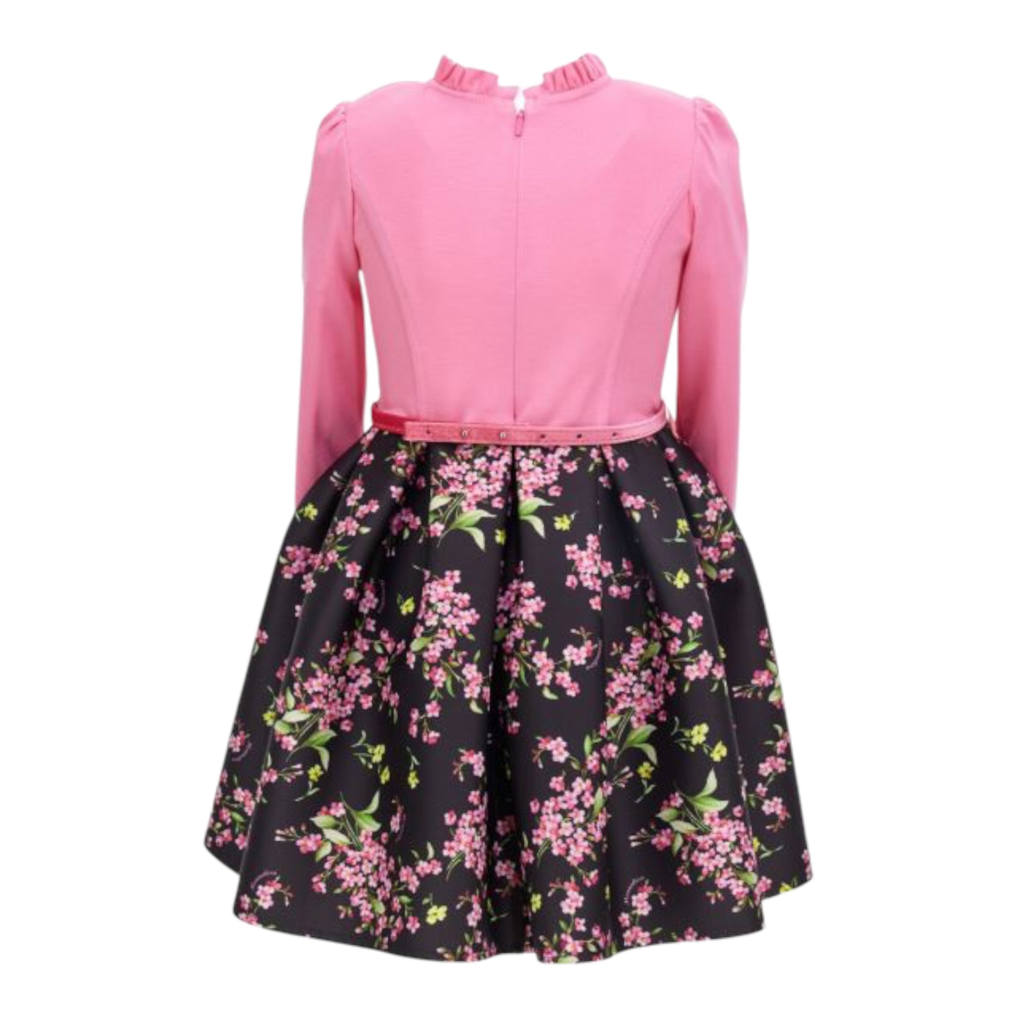 Monnalisa Abito Manica Lunga Bicolore Fantasia Floreale Rosa/Nero per Bambina ABTMMN ROSA/NERO MONNALISA 