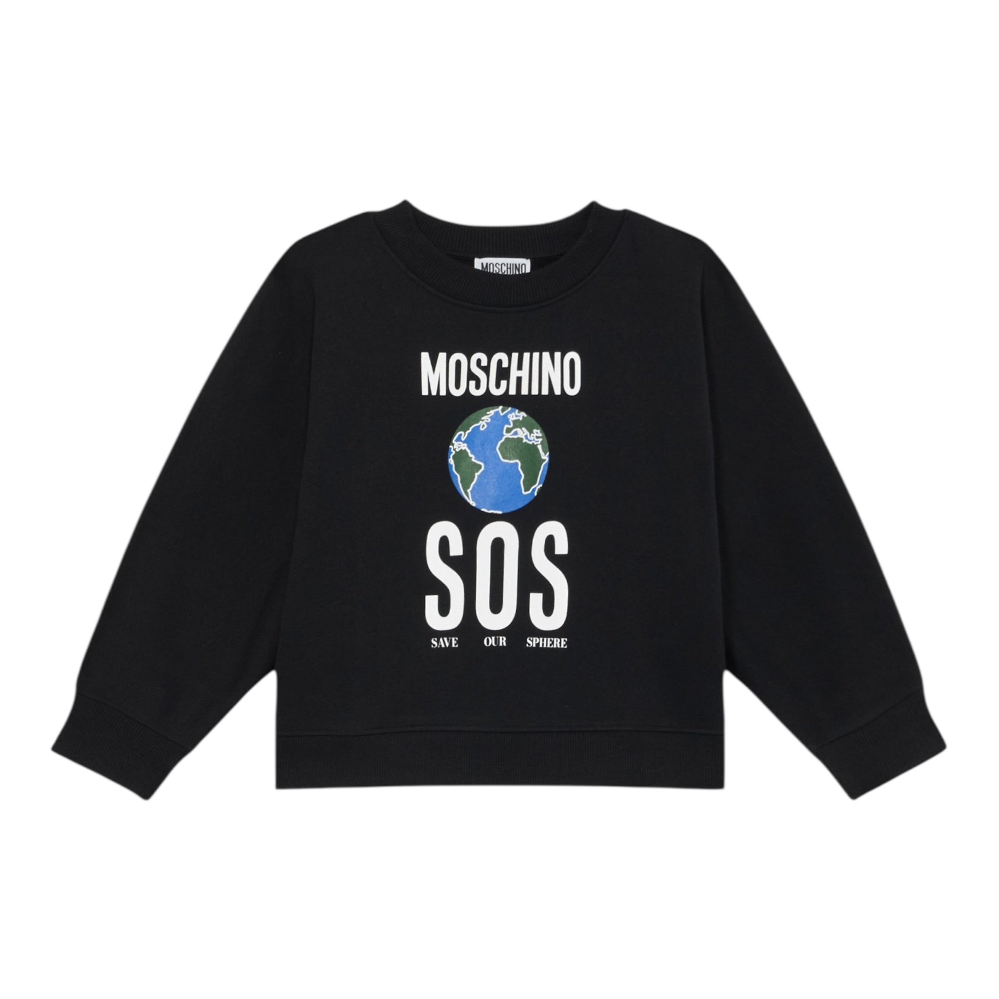 Moschino Felpa Chiusa Girocollo tinta unita con Stampe Nero per Bambina HDF06L NERO MOSCHINO 