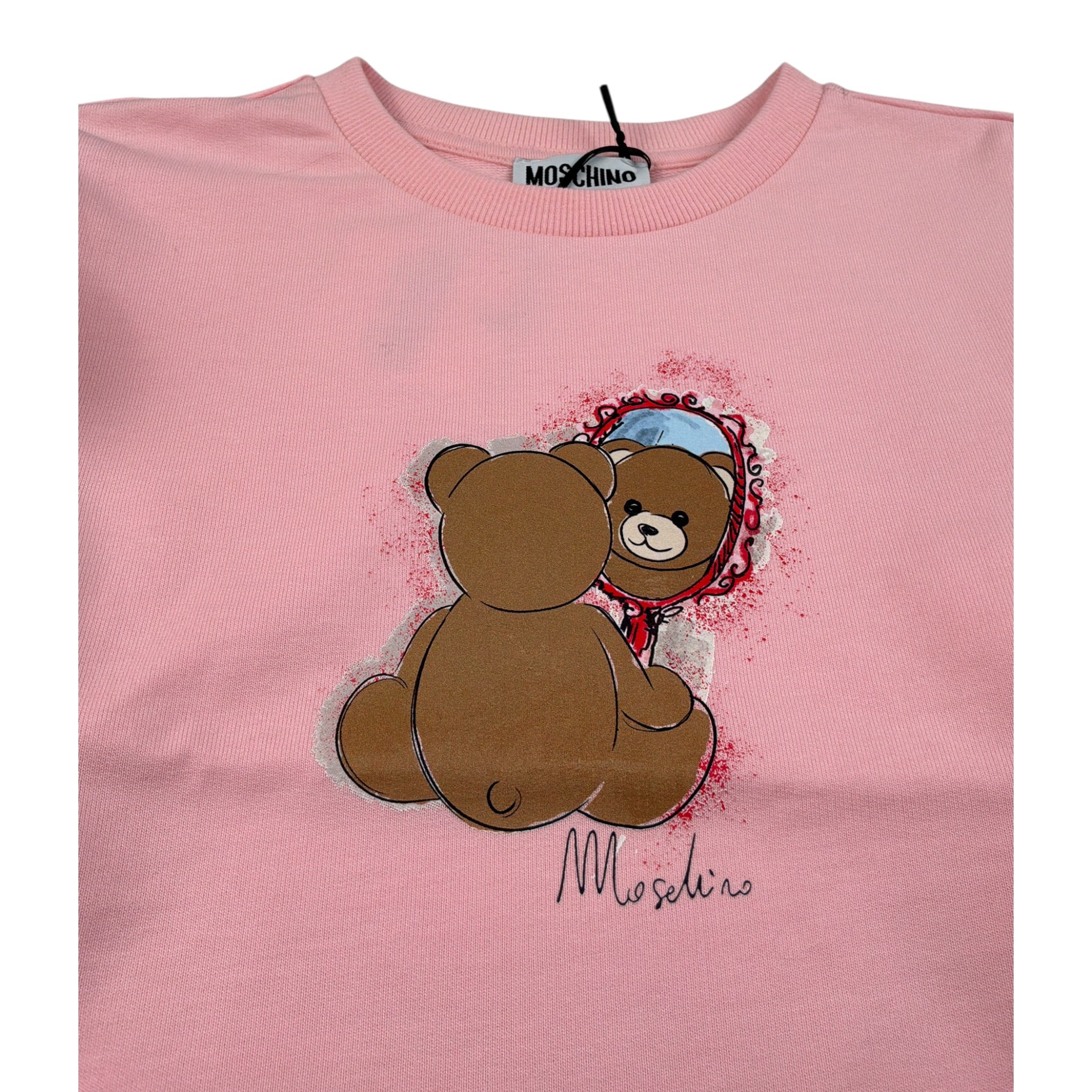 Moschino Felpa Chiusa Girocollo tinta unita con Stampa Rosa per Bambina HDF06W ROSA MOSCHINO 