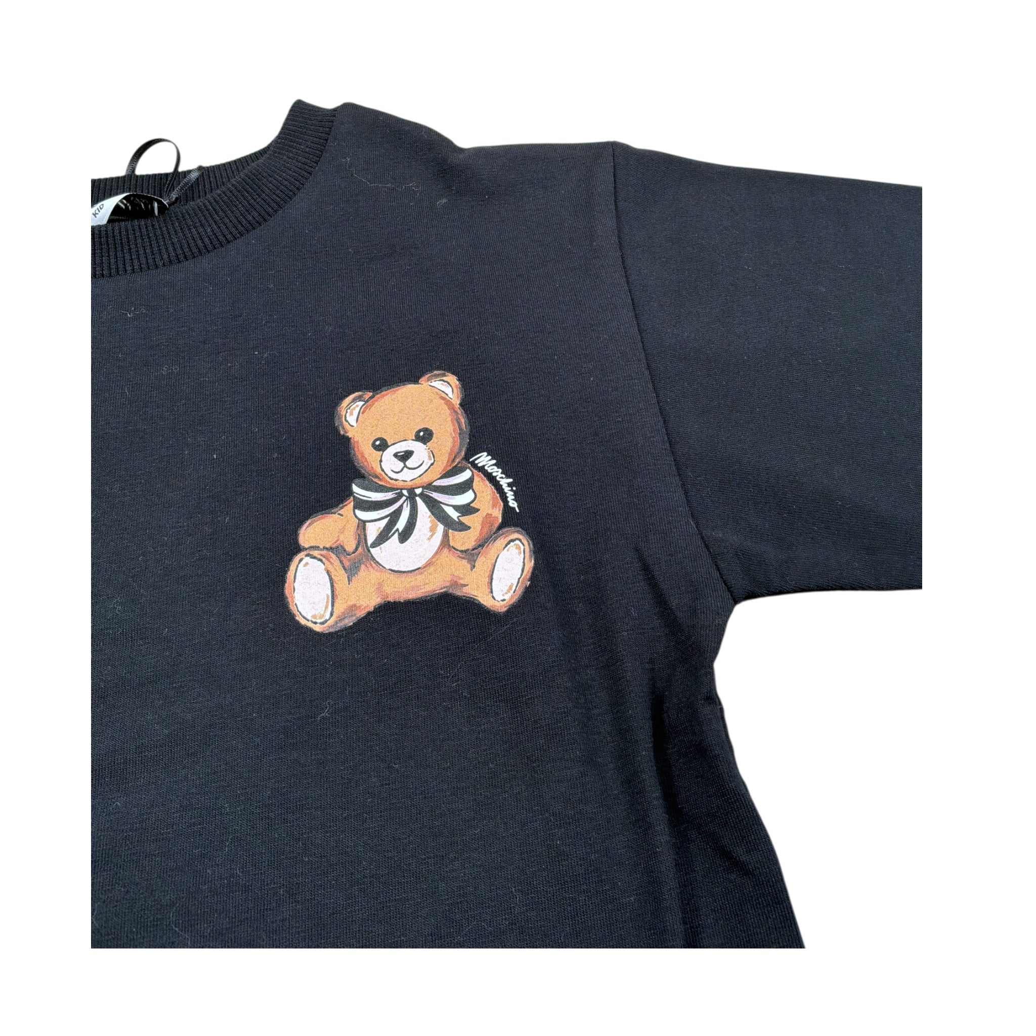 Moschino T-Shirt Girocollo tinta unita con Stampa Nero per Bambina HKM060 NERO MOSCHINO 