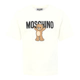 Moschino T-Shirt Girocollo tinta unita con Logo Panna per Bambino HMM05G PANNA MOSCHINO 