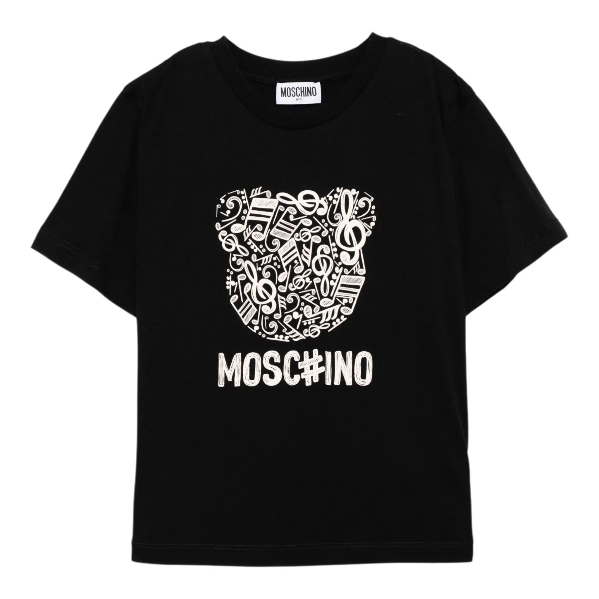 Moschino T-Shirt Girocollo tinta unita con Stampa Nero per Bambino HQM05G NERO MOSCHINO 