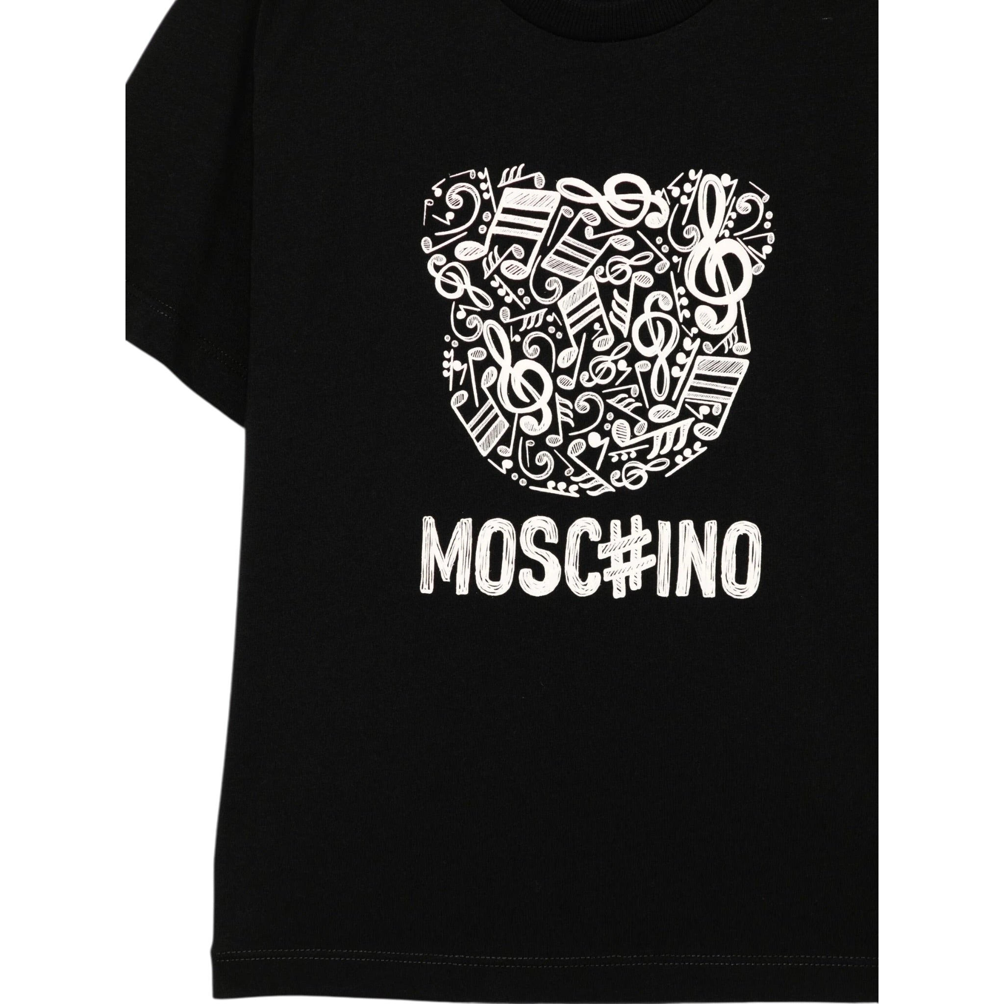 Moschino T-Shirt Girocollo tinta unita con Stampa Nero per Bambino HQM05G NERO MOSCHINO 