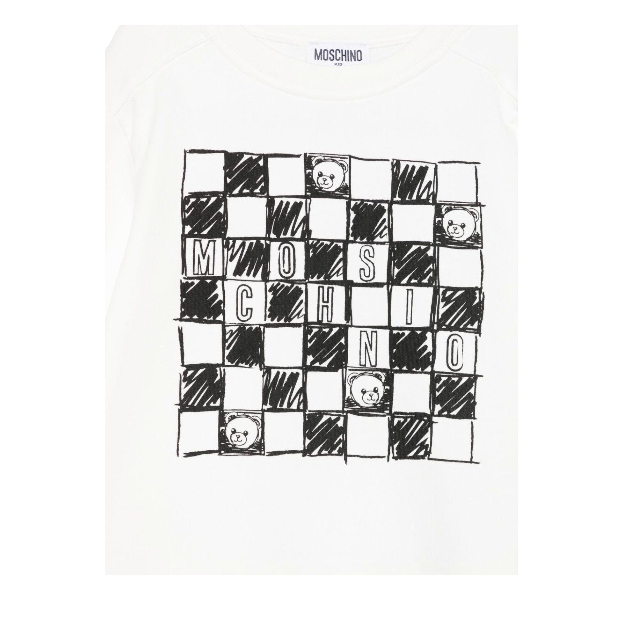 Moschino Felpa Chiusa Girocollo tinta unita con Stampa Bianco per Bambino HUF099 BIANCO MOSCHINO 