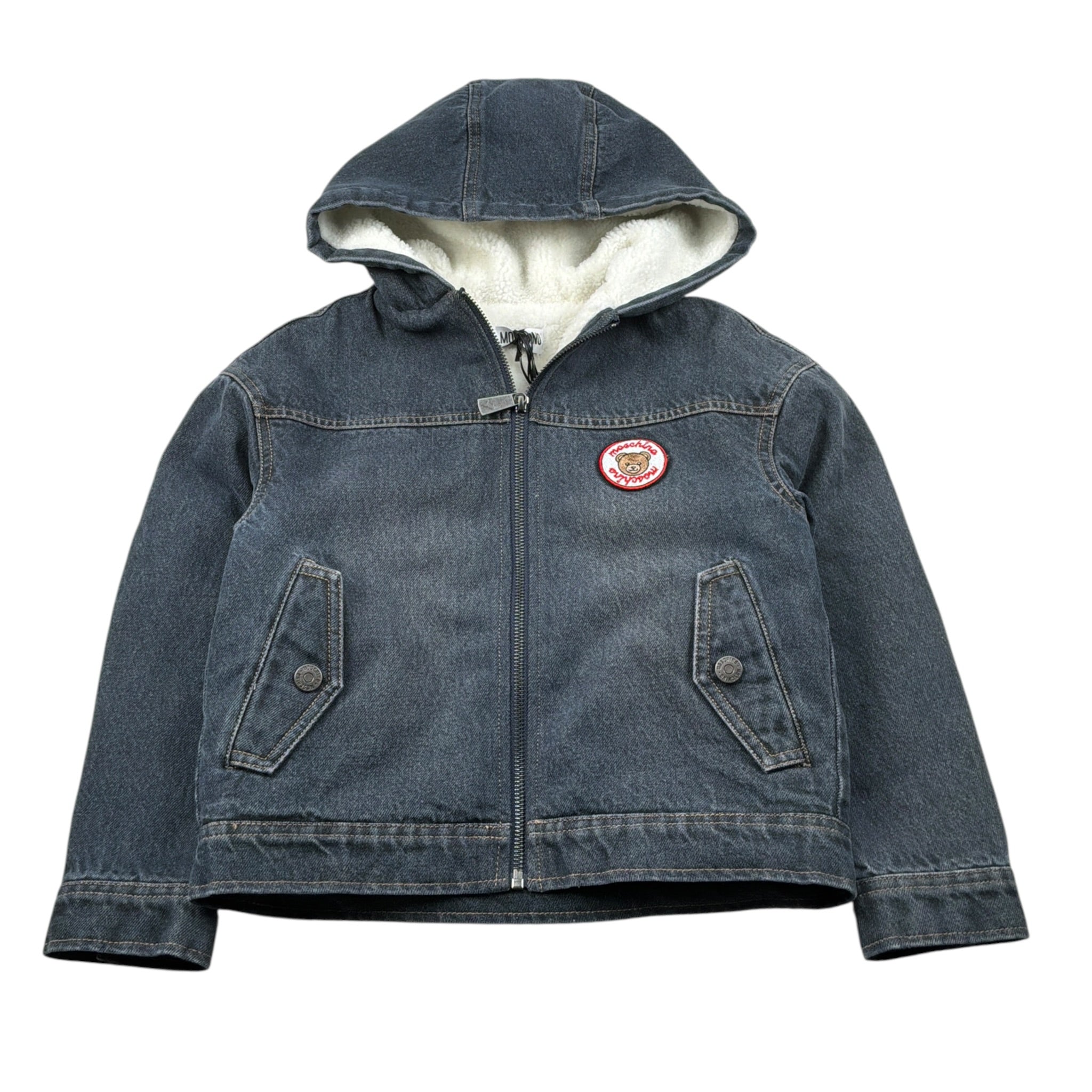 Moschino Giubbino In Denim tinta unita con Zip E Cappuccio Blu per Bambino HUS05N BLU MOSCHINO 