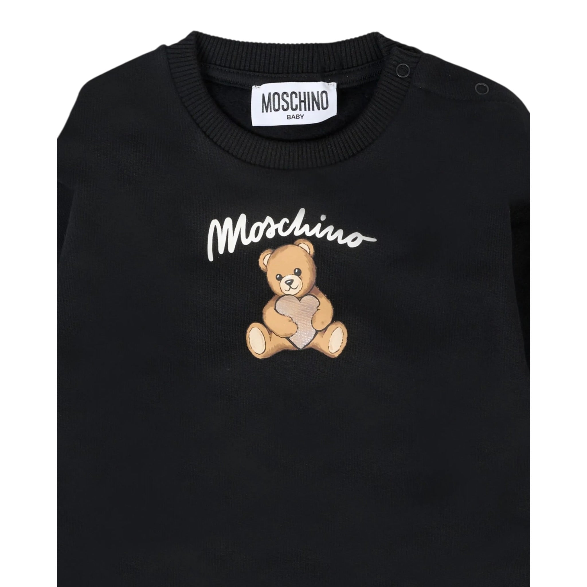 Moschino Felpa Chiusa Girocollo tinta unita con Stampa Nero per Neonata MDF033 NERO MOSCHINO 