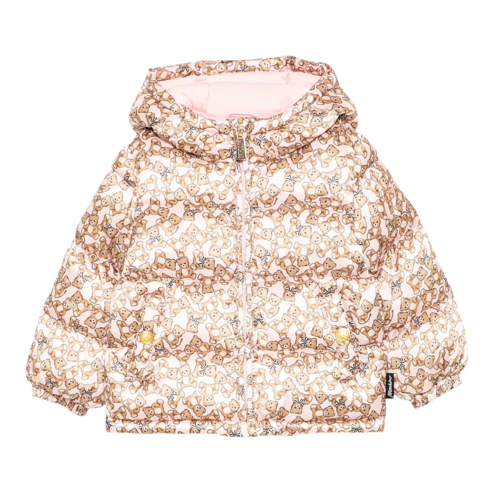 Moschino Giubbino tinta unita con Cappuccio E Stampe Rosa per Neonata MDS02JX ROSA MOSCHINO 