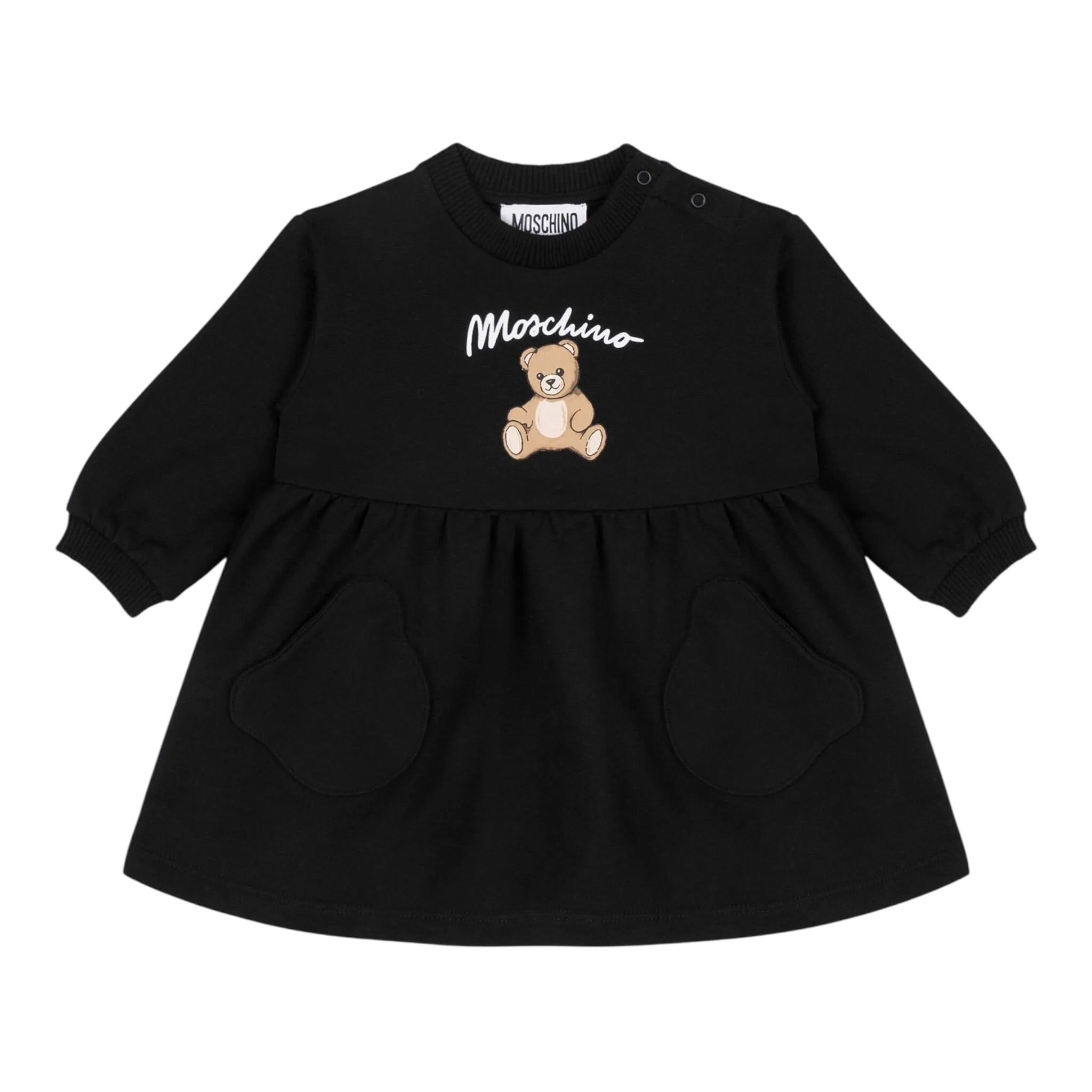 Moschino Abito Manica Lunga tinta unita con Stampa Nero per Bambina MDV0CUXXJ NERO MOSCHINO 