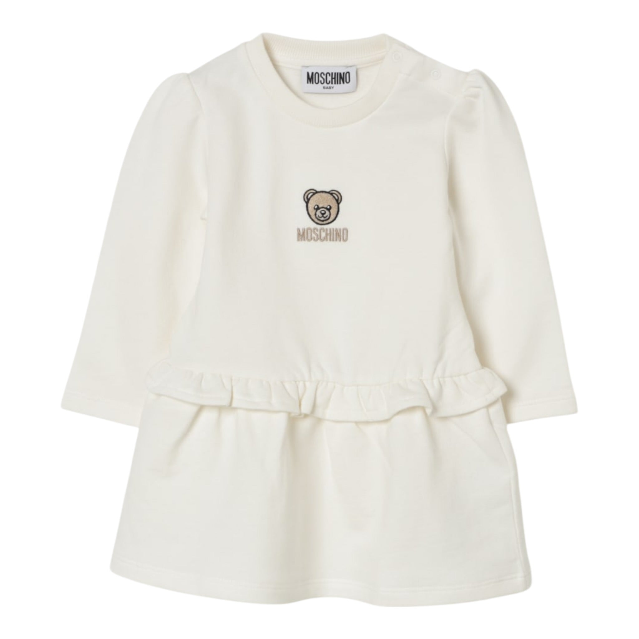 Moschino Abito Manica Lunga tinta unita con Stampa Panna per Bambina MDV0D1 PANNA MOSCHINO 