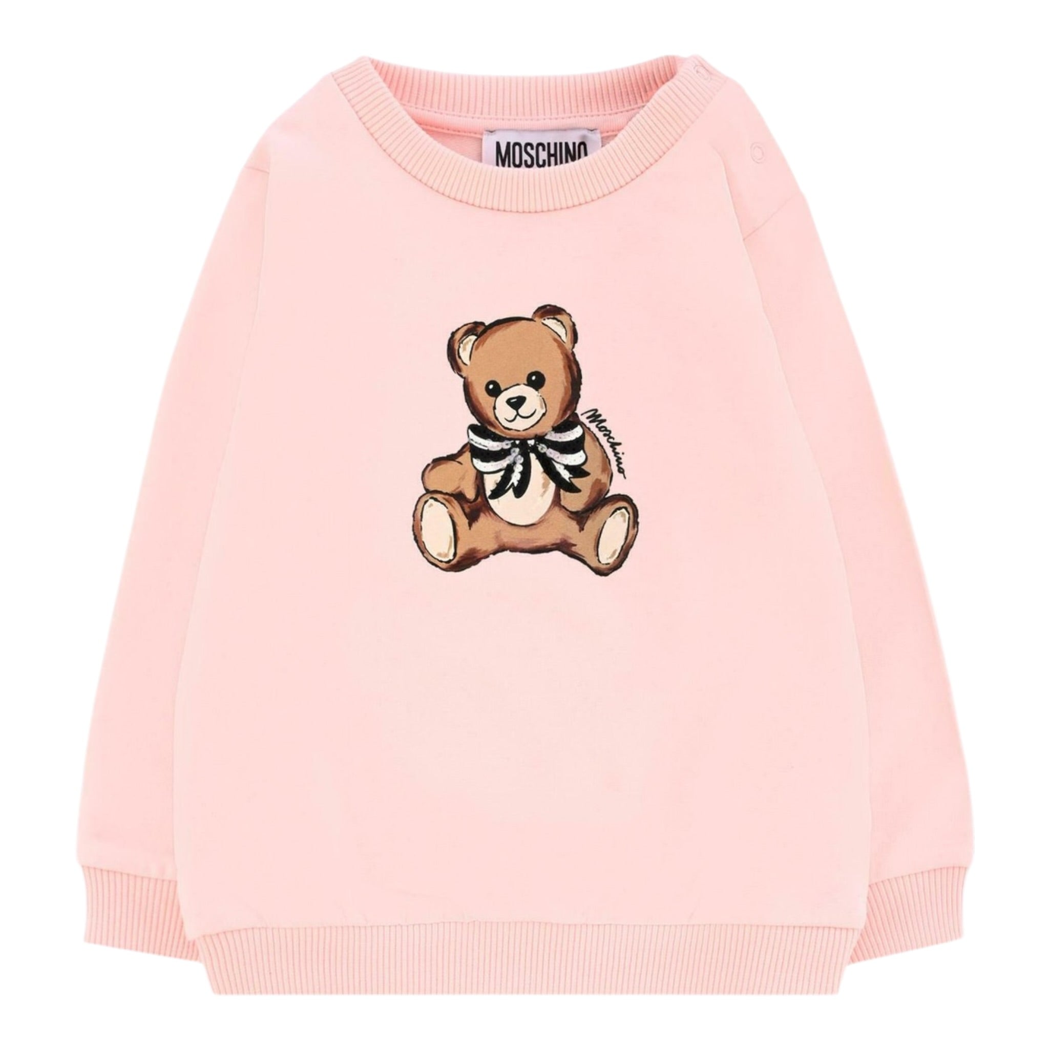 Moschino Felpa Chiusa Girocollo tinta unita con Stampa Rosa per Bambina MFF02KJ ROSA MOSCHINO 