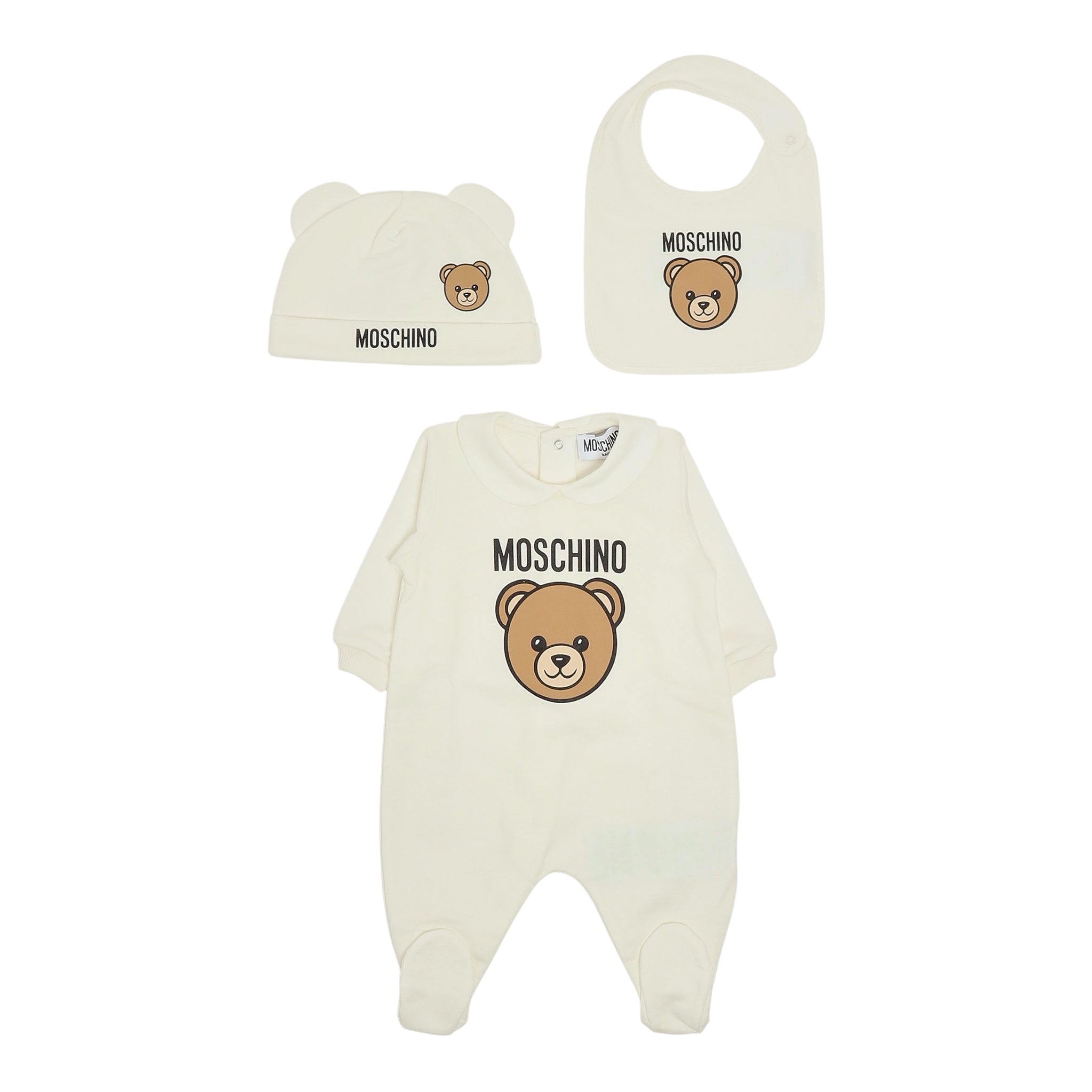 Moschino Set 3 Pezzi Tutina-Cappello-Bavette Beige per Neonato MMY08B BEIGE MOSCHINO 