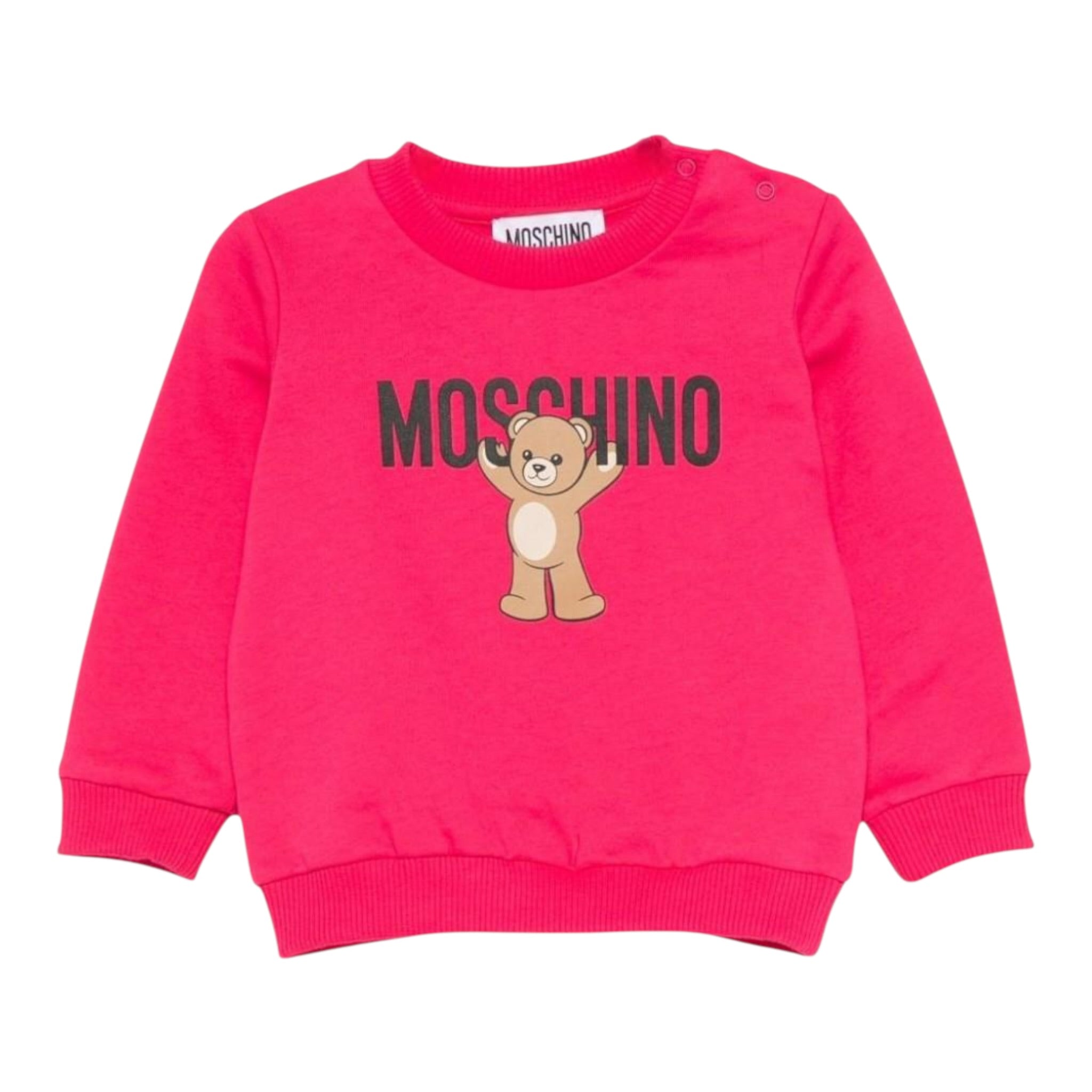 Moschino Felpa Chiusa Girocollo tinta unita con Stampa Fuxia per Neonata MNF060X FUXIA MOSCHINO 