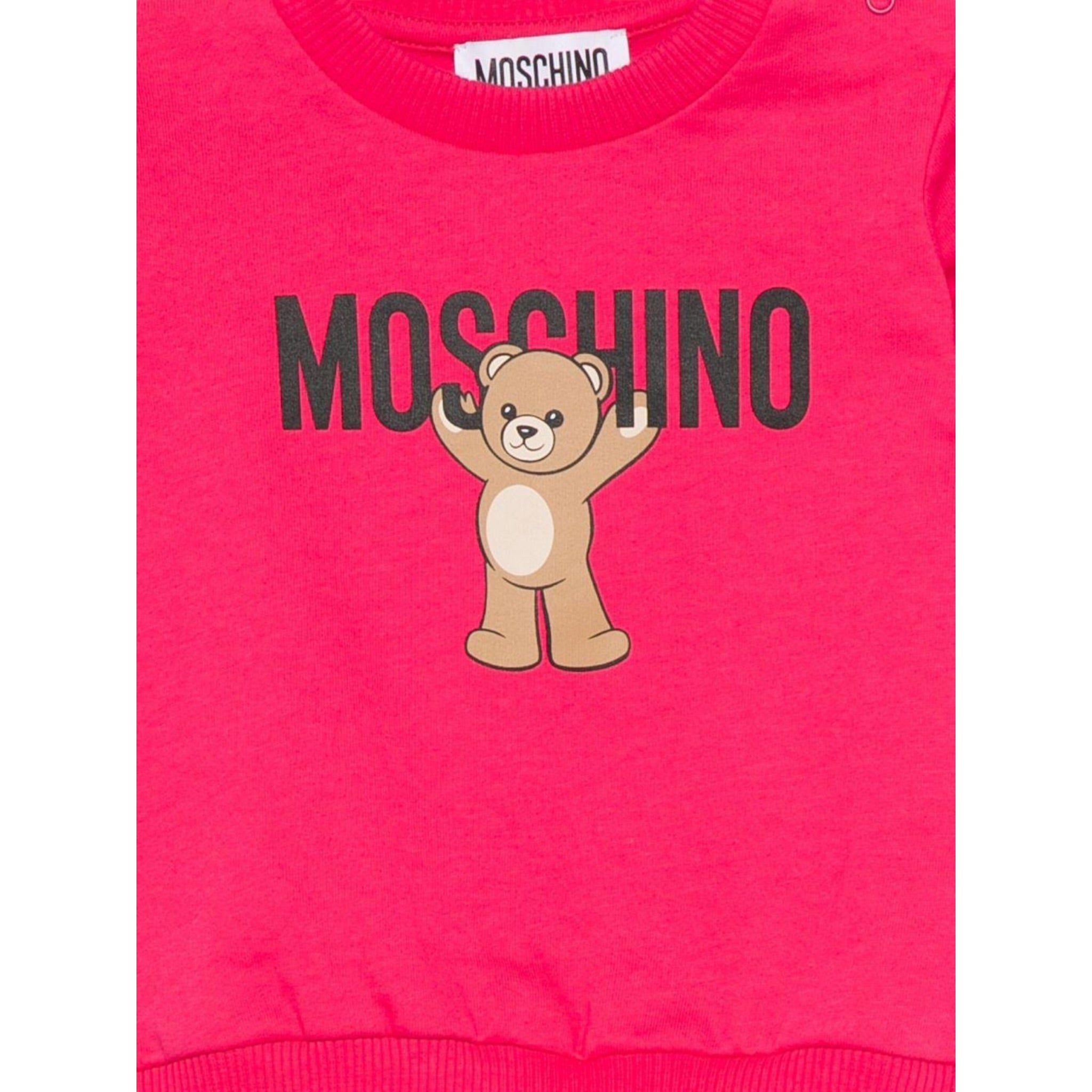 Moschino Felpa Chiusa Girocollo tinta unita con Stampa Fuxia per Neonata MNF060X FUXIA MOSCHINO 