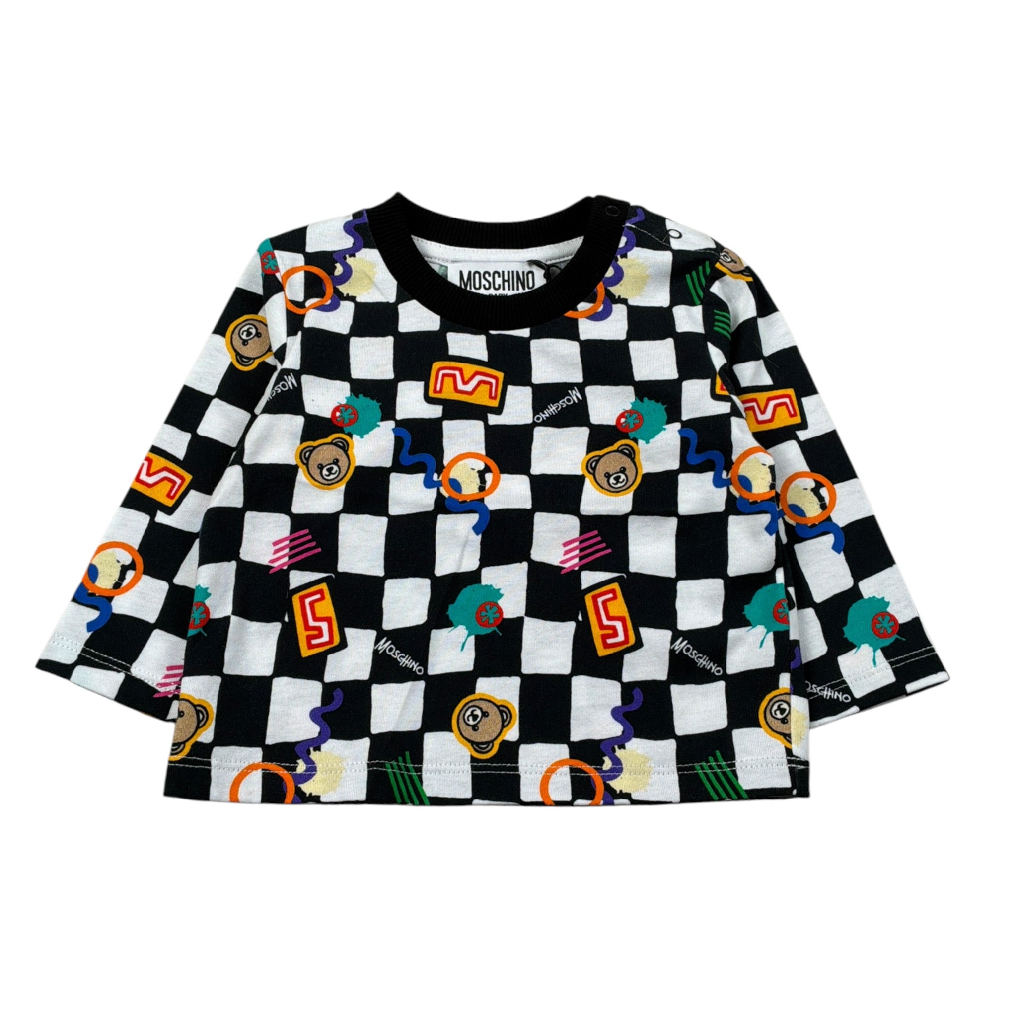 Moschino Shirt Girocollo Fantasia A Quadri Bianco/Nero per Neonato MPO014 BIANCO/NERO MOSCHINO 