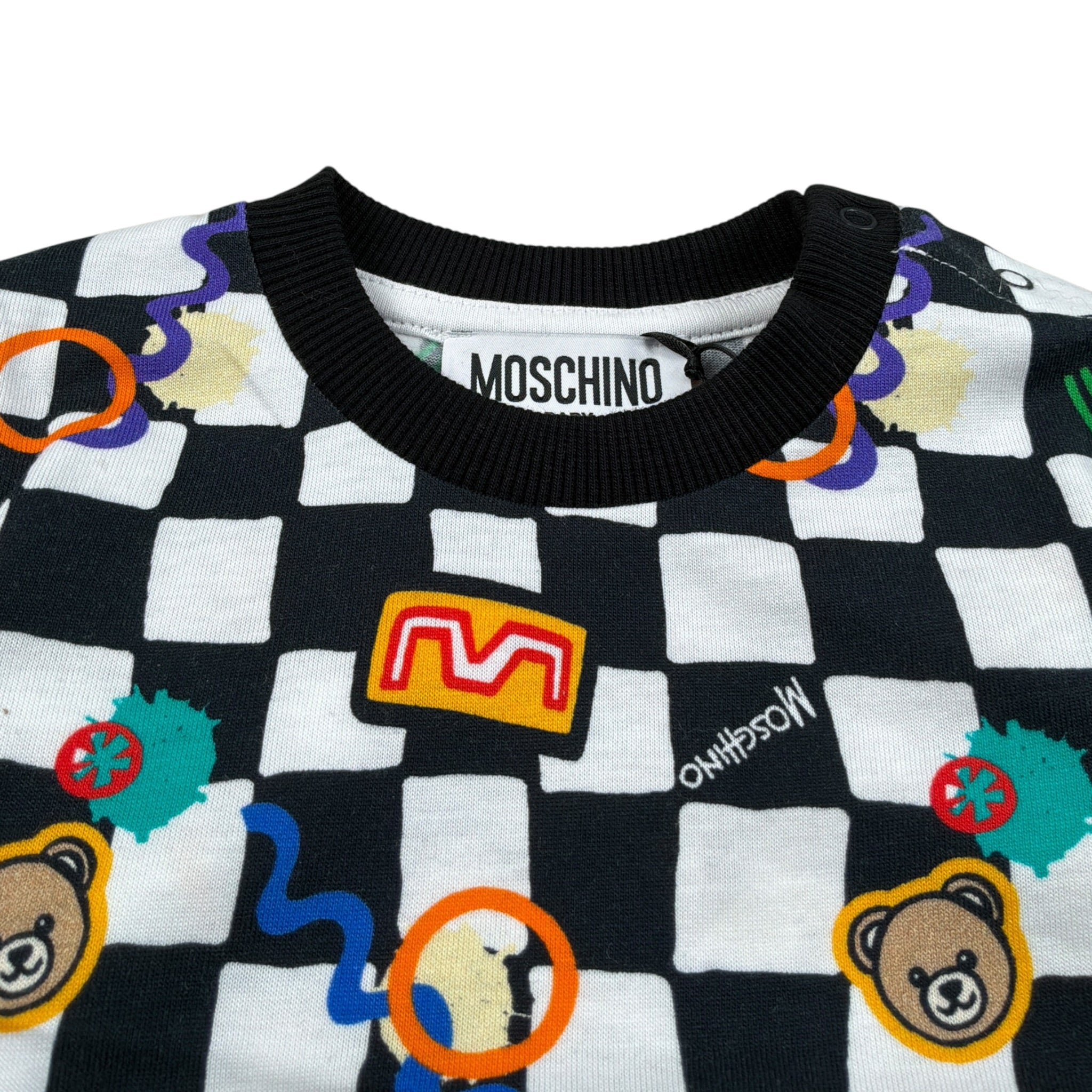 Moschino Shirt Girocollo Fantasia A Quadri Bianco/Nero per Neonato MPO014 BIANCO/NERO MOSCHINO 