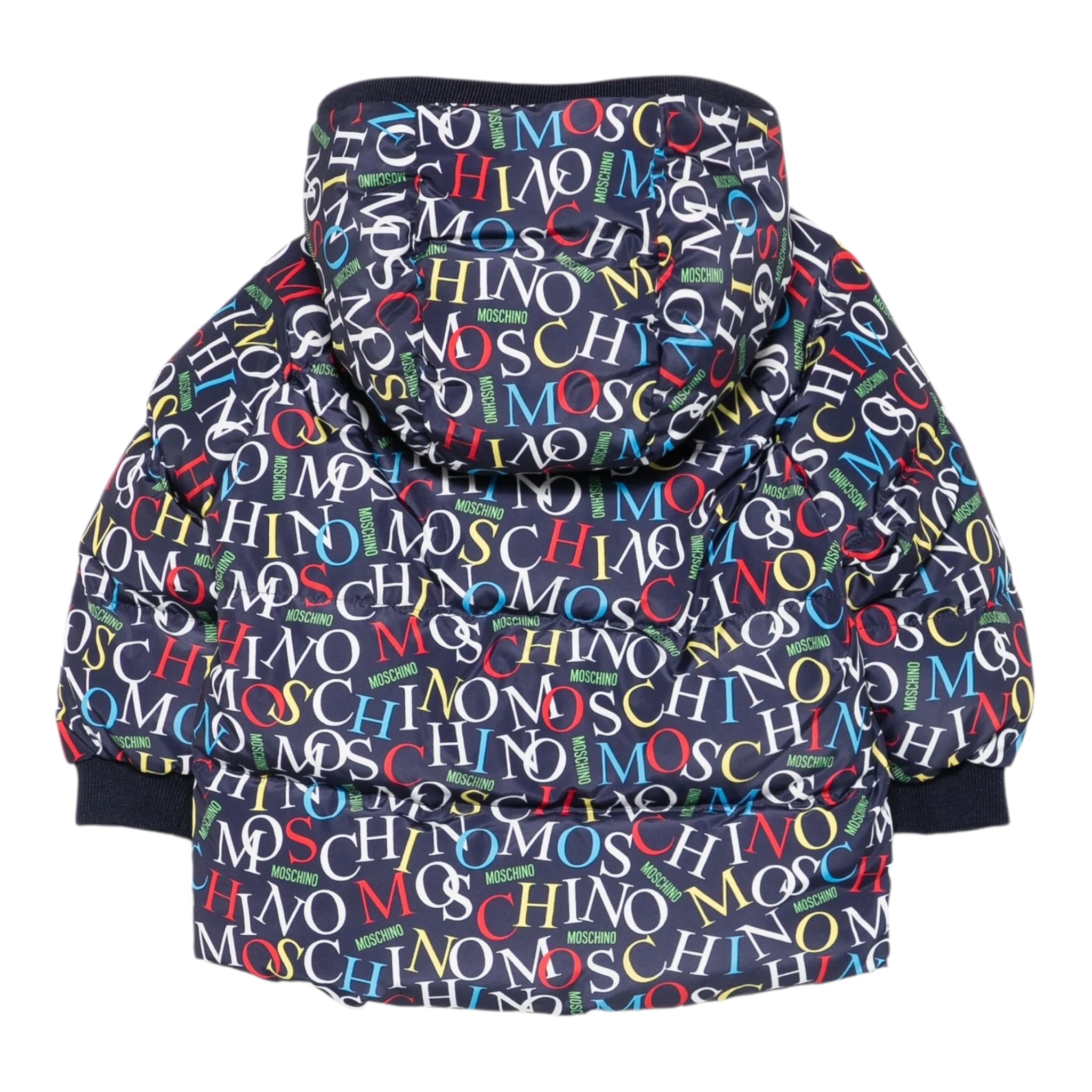 Moschino Giubbino tinta unita con Cappuccio Stampe Logo Blu per Neonato MUS031 BLU MOSCHINO 