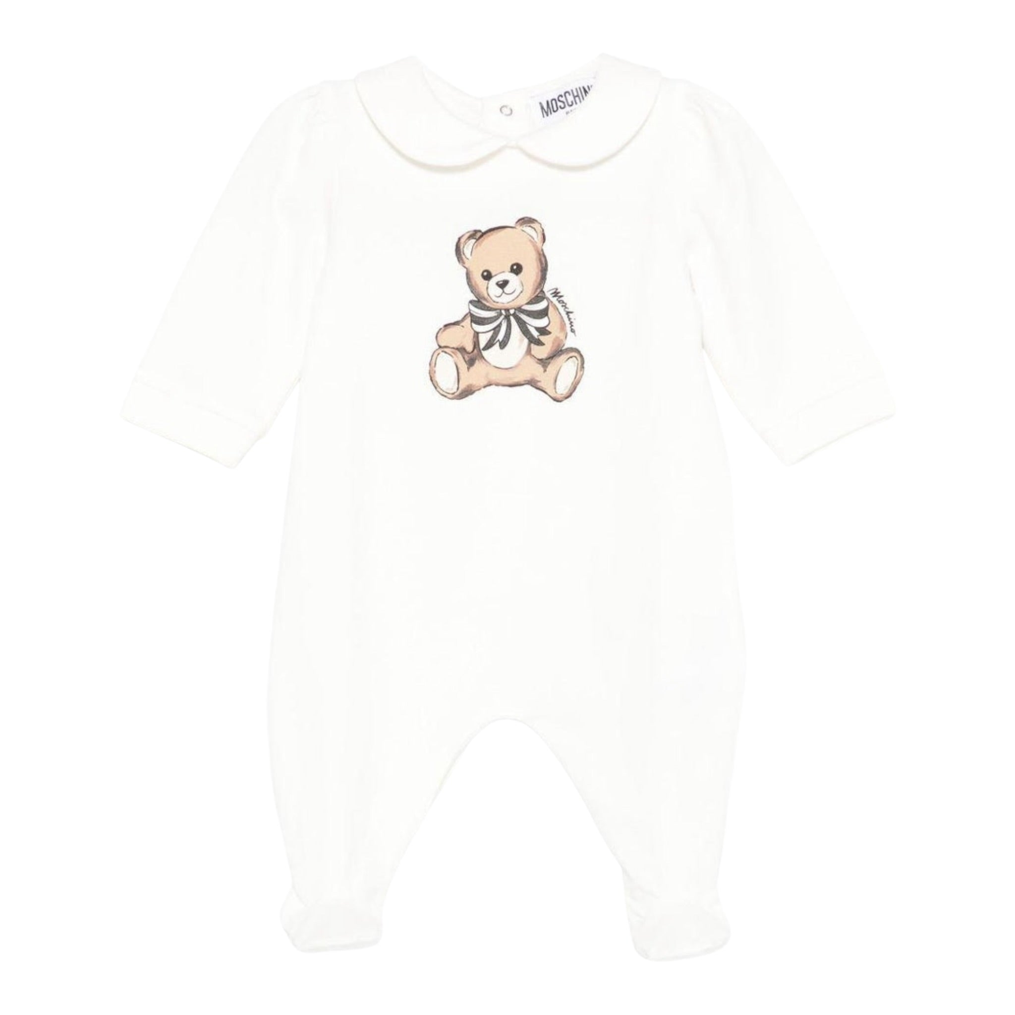 Moschino Tutina Manica Lunga tinta unita con Logo Bianco per Neonato MUT04I BIANCO MOSCHINO 
