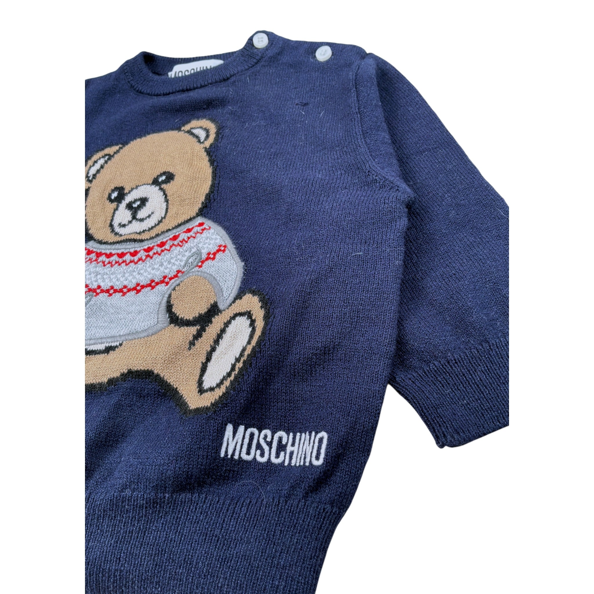 Moschino Maglia Girocollo tinta unita con Orso Blu per Neonato MUW00Y BLU MOSCHINO 