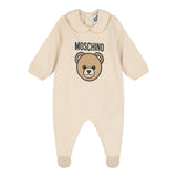Moschino Tutina Manica Lunga tinta unita con Logo Beige per Neonato MUY08JXX BEIGE MOSCHINO 
