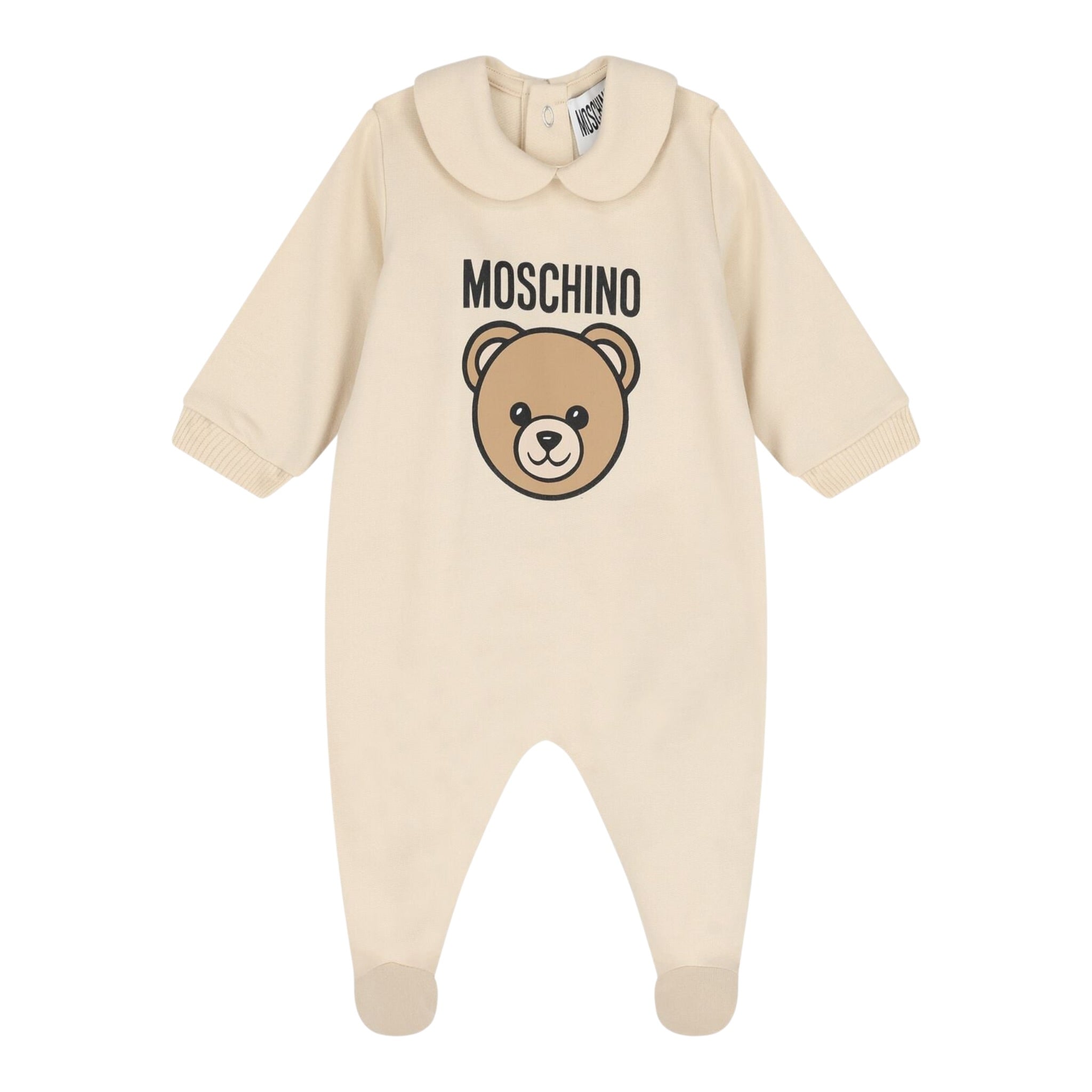 Moschino Tutina Manica Lunga tinta unita con Logo Beige per Neonato MUY08JXX BEIGE MOSCHINO 