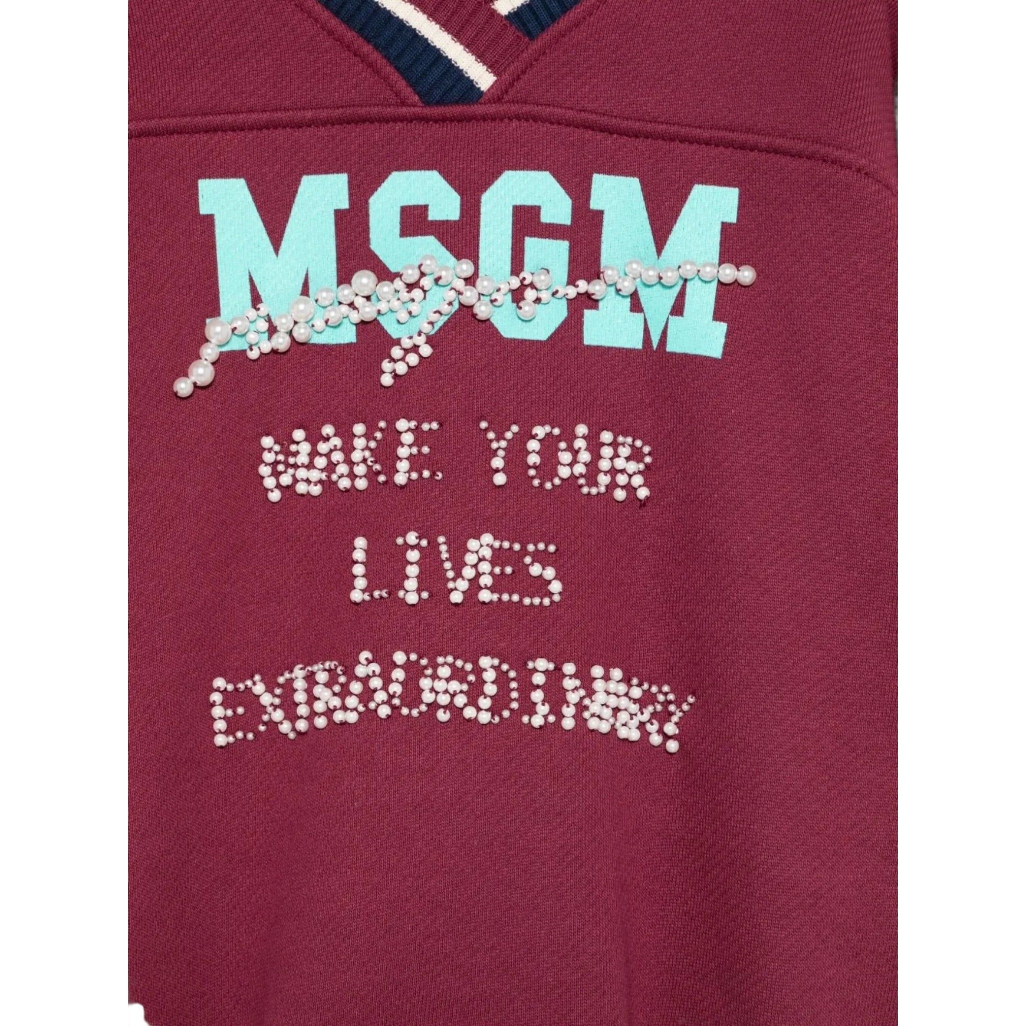 Msgm Felpa tinta unita con Scollo A V E Stampa Bordeaux per Bambina F5MSJGSW124 BORDEAUX MSGM 