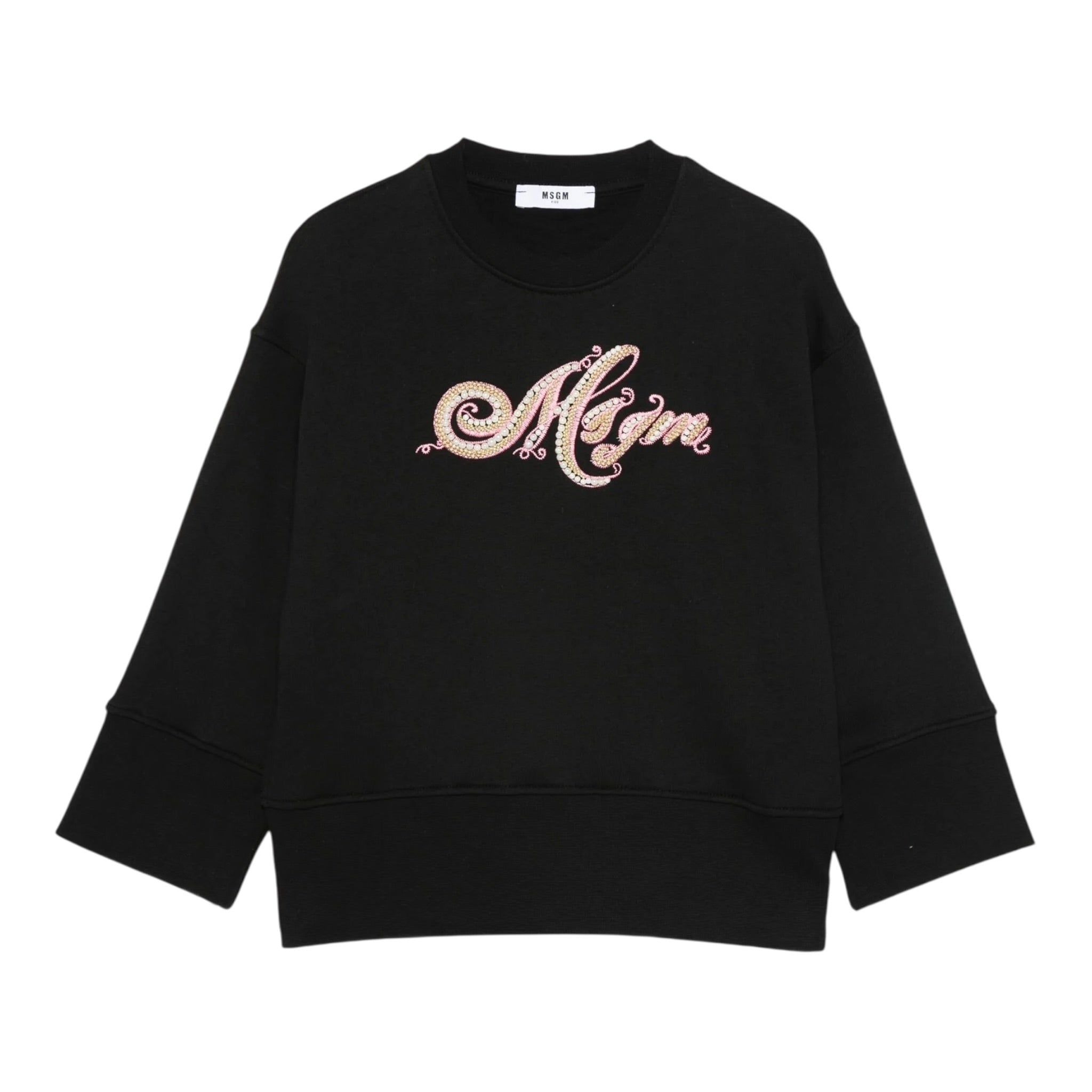 Msgm Felpa Chiusa Girocollo tinta unita con Applicazioni Nero per Bambina F5MSJGSW151 NERO MSGM 