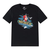 Nike T-Shirt Girocollo Tinta Unit con Stampe Nero per Bambino 86N503 NERO NIKE 