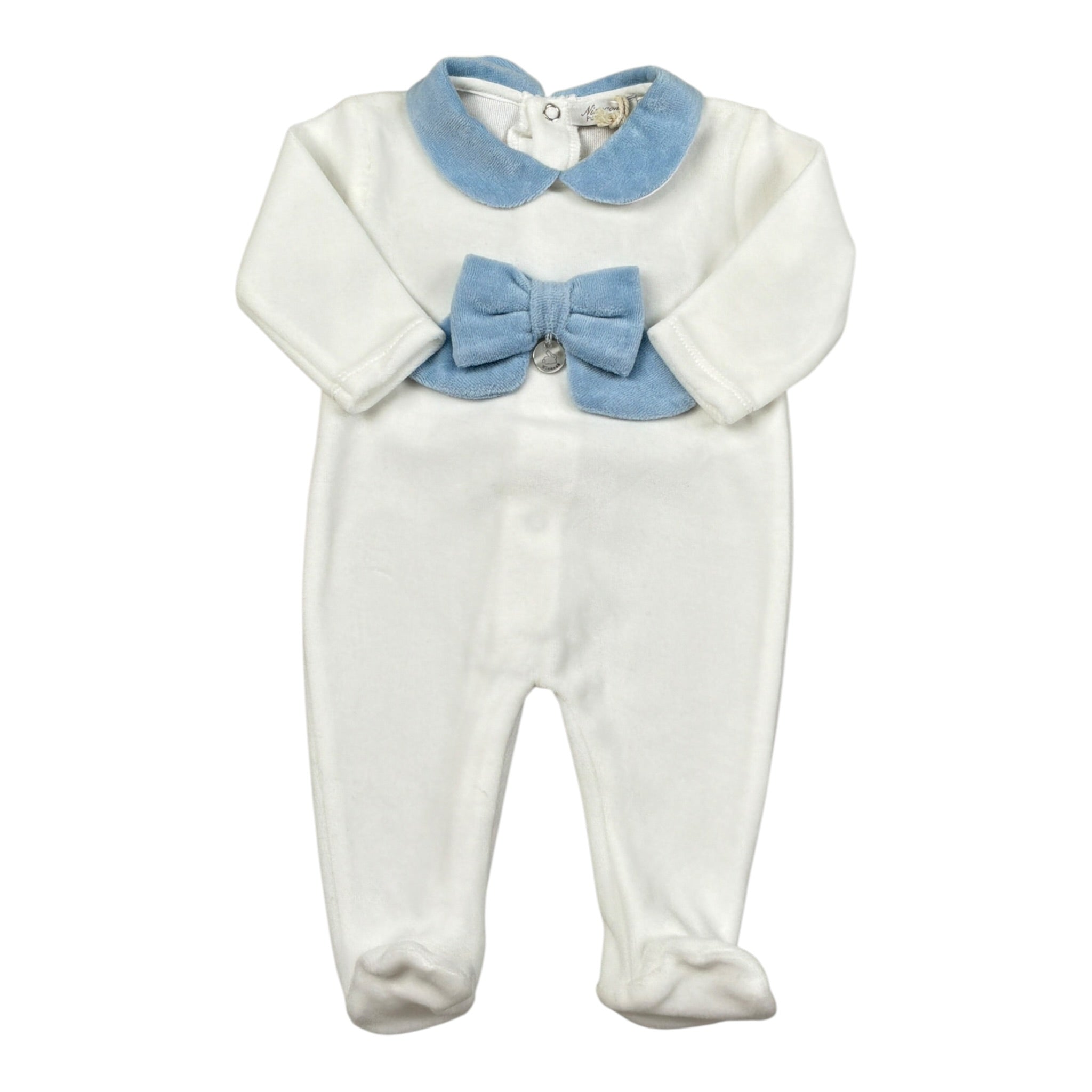 Ninnaoh Tutina tinta unita con Applicazioni In Velluto Bianco/Azzurro per Neonata PR219662 BIANCO/AZZURRO NINNAOH 