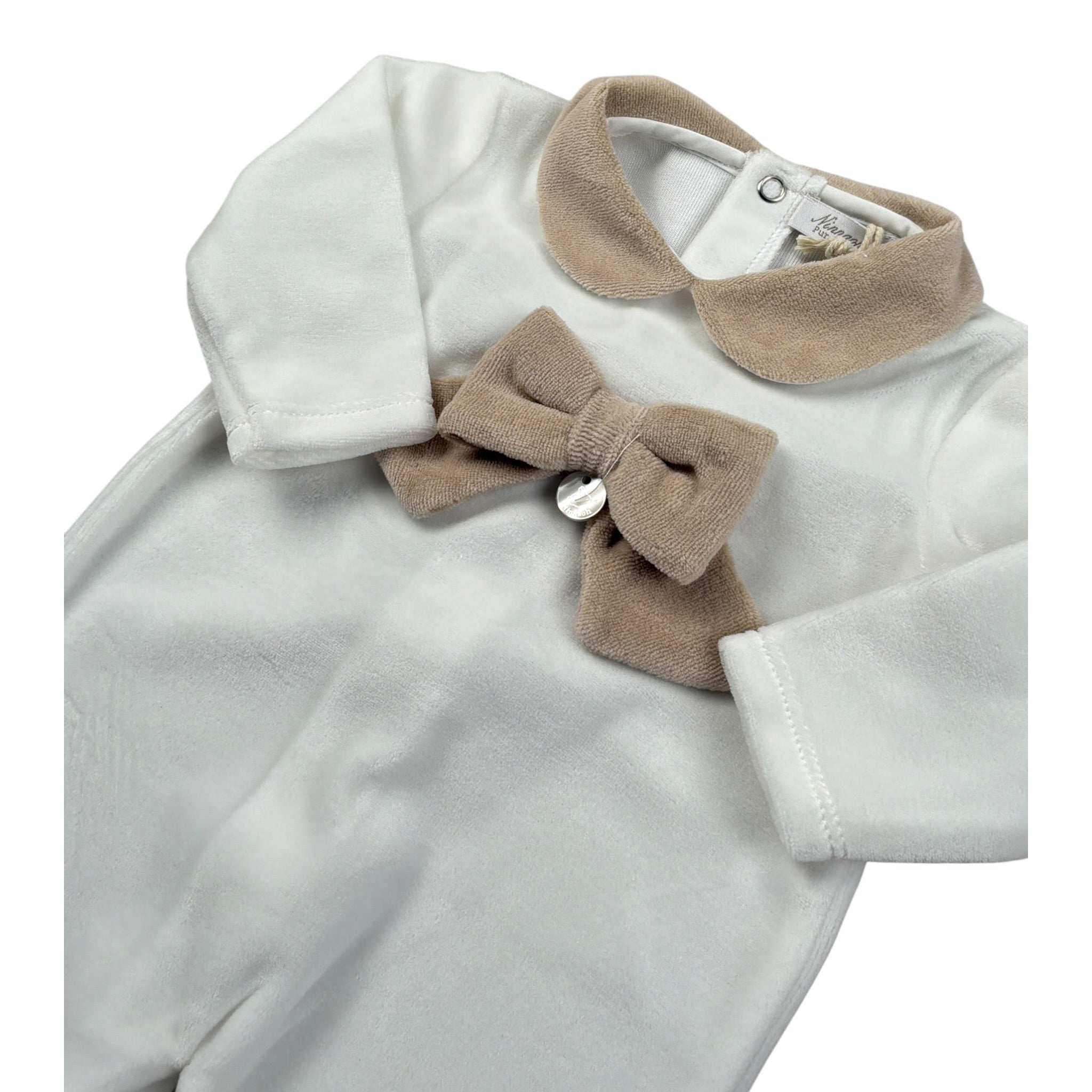Ninnaoh Tutina tinta unita con Applicazioni In Velluto Bianco/Beige per Neonata PR219662 BIANCO/BEIGE NINNAOH 