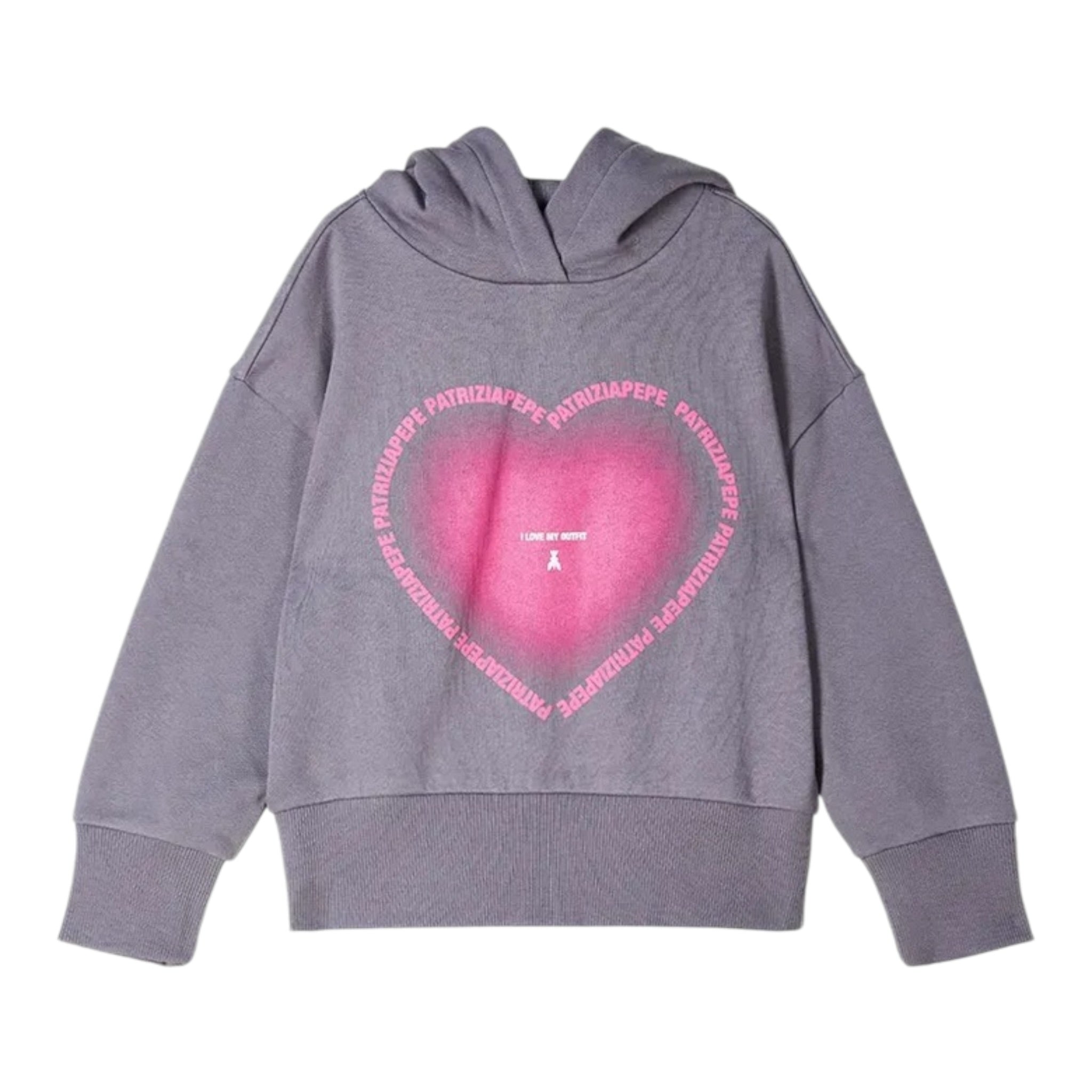Patrizia Pepe Felpa tinta unita con Cappuccio E Stampa Grigio per Bambina 7M0934 GRIGIO PATRIZIA PEPE 