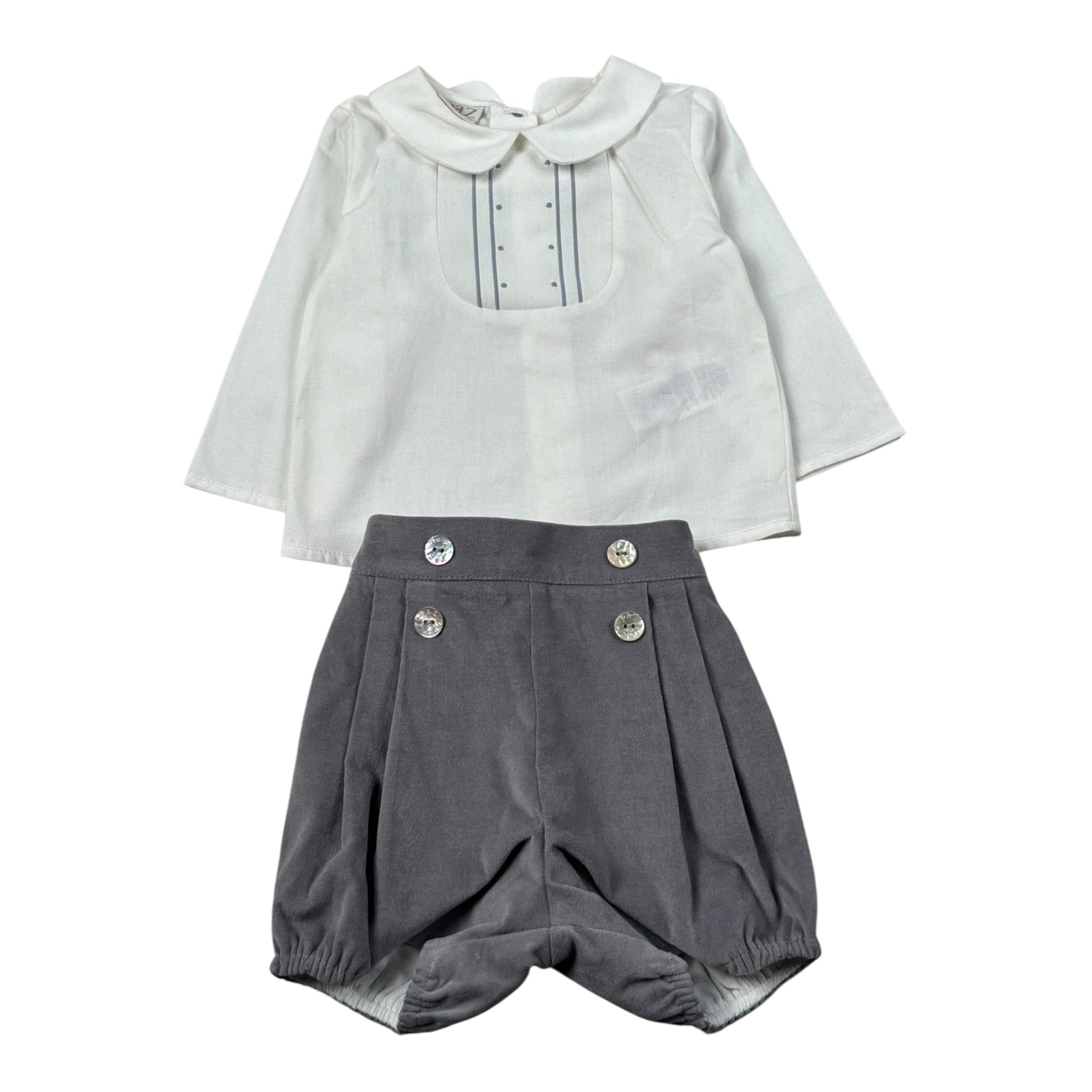Paz Rodriguez Completo 2 Pezzi Camicia-Culotte Bianco/Grigio per Neonato 006151978 BIANCO/GRIGIO PAZ RODRIGUEZ 