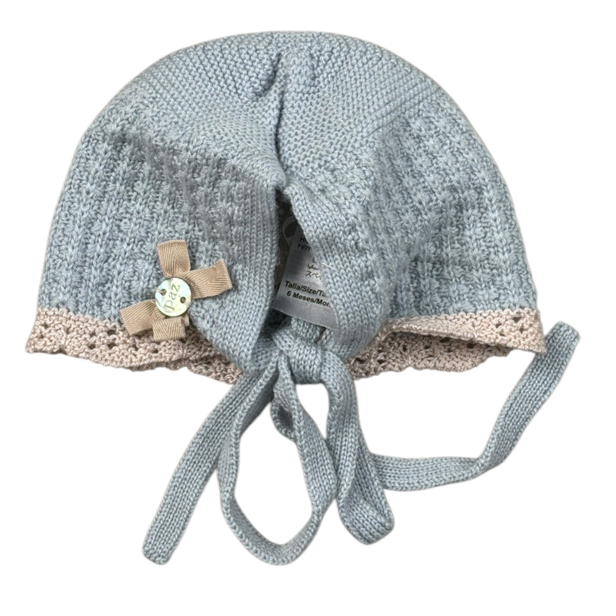 Paz Rodriguez Cappello tinta unita con Ricami Azzurro per Neonata 011110050 AZZURRO PAZ RODRIGUEZ 