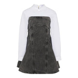Pinko Abito Manica Lunga In Denim con Maniche In Camicia Grigio per Bambina KFAB023X GRIGIO PINKO 
