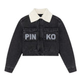 Pinko Giubbino In Denim tinta unita con Logo Nero per Bambina KFGB007 NERO PINKO 