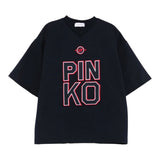 Pinko T-Shirt Girocollo tinta unita con Logo Blu per Bambina KFTS018 BLU PINKO 