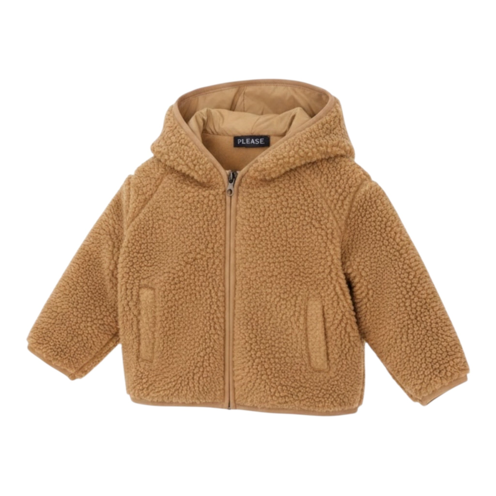 Please Giubbino Modello Teddy con Zip E Cappuccio Biscotto per Neonato JB55260B77 BISCOTTO PLEASE 