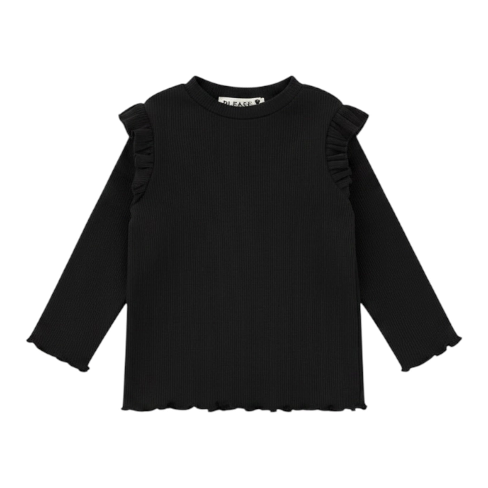 Please Maglia tinta unita con Balze Nero per Neonata ML37072G77 NERO PLEASE 